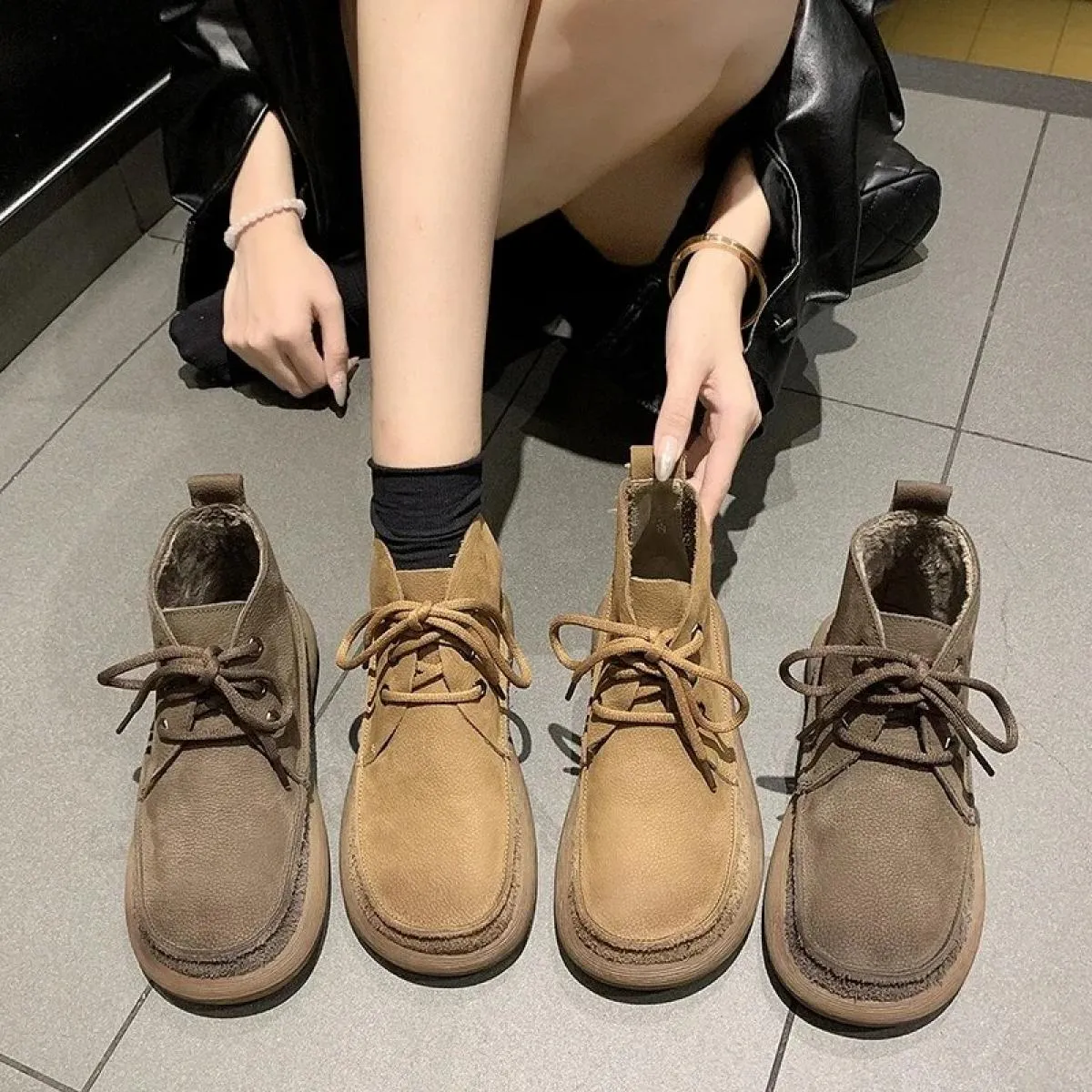 2023 Nuove scarpe da donna Stringate/on Basic invernali Classiche di alta qualità Punta tonda concisa Tinta unita Oversize da do