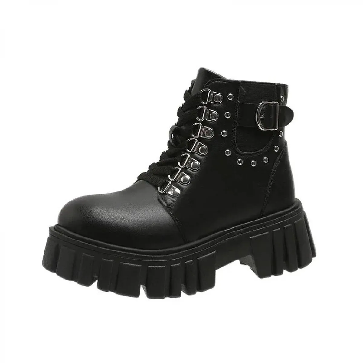 2024 nuove scarpe invernali da donna con tacco quadrato di vendita caldo con suola in gomma Pu Lace Up testa tonda tinta unita L