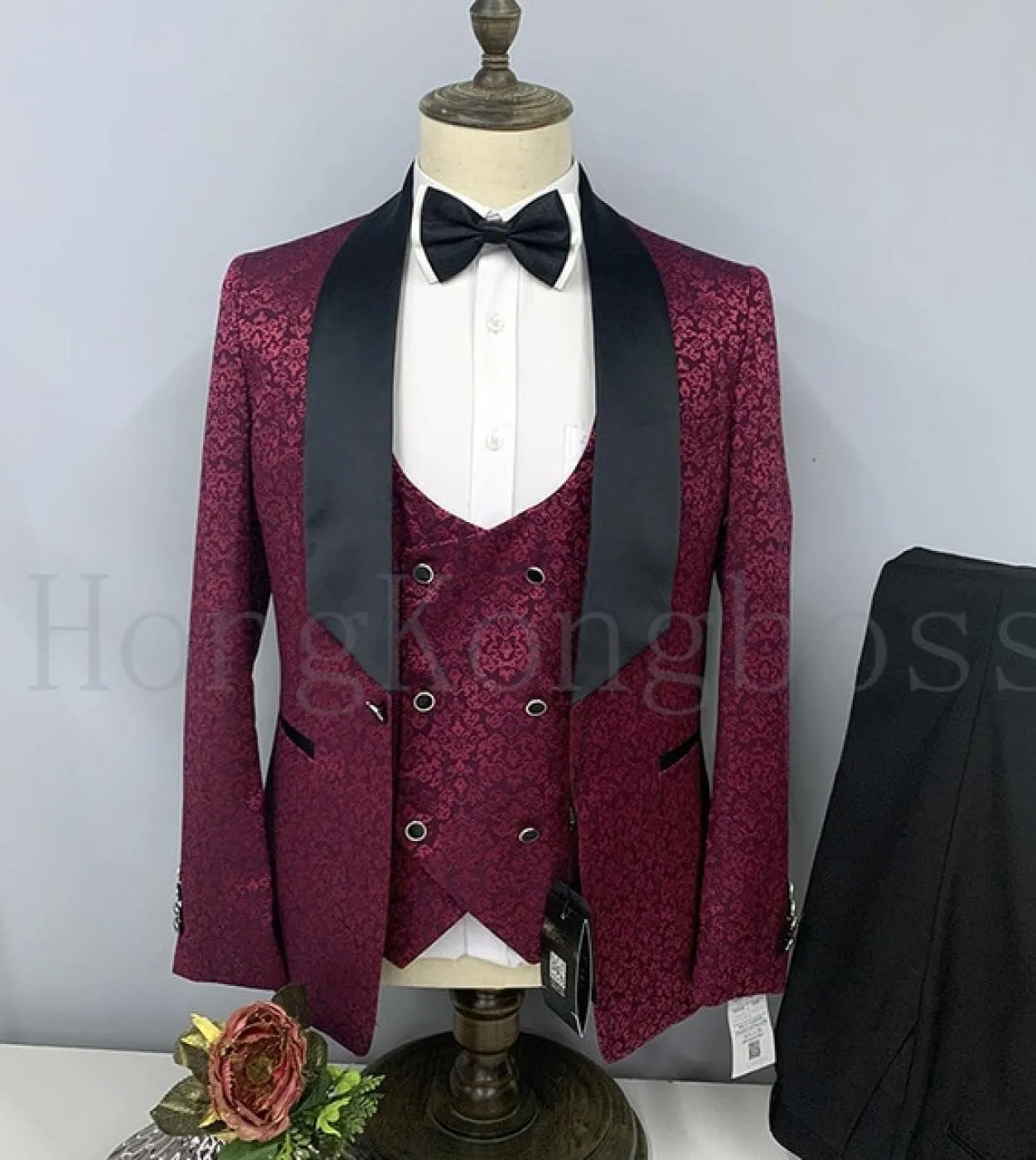 3 pezzi completi completi blazer giacca pantaloni gilet  2022 moda uomo casual boutique business modello scuro colletto nero gr