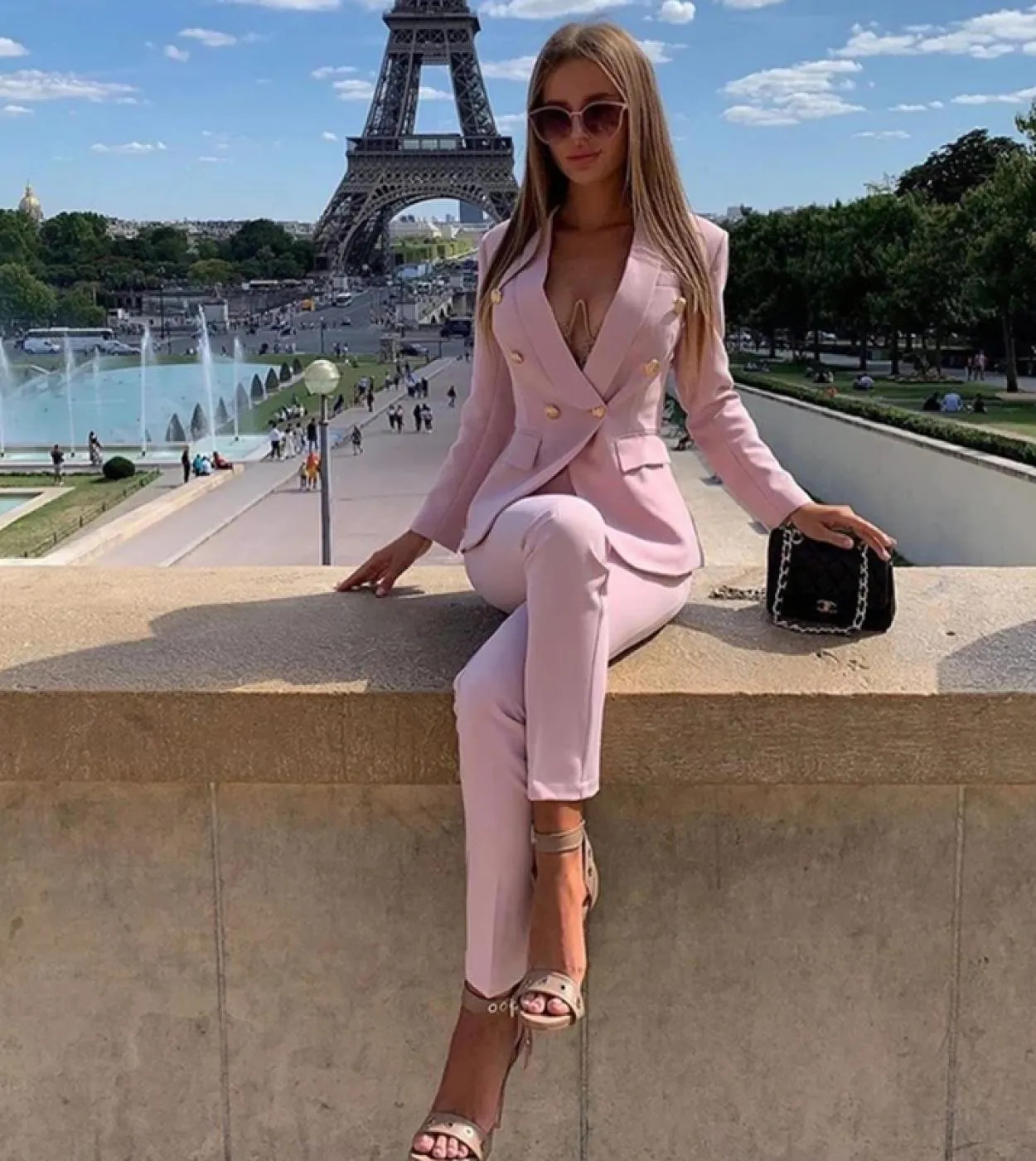 Abiti da lavoro rosa Pantalone da donna Abito da lavoro rosa da donna Abiti da ufficio da donna Tailleur pantalone rosa
