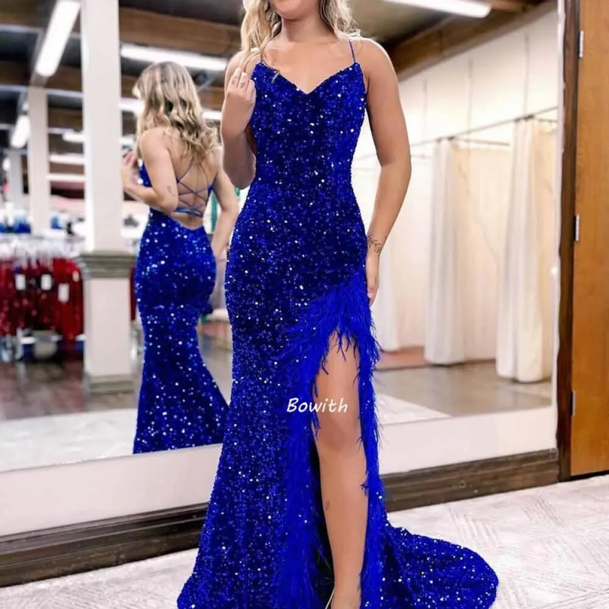 Abito da sera Sirena Piuma Abito Piume Prom Abiti formali Piume da sera