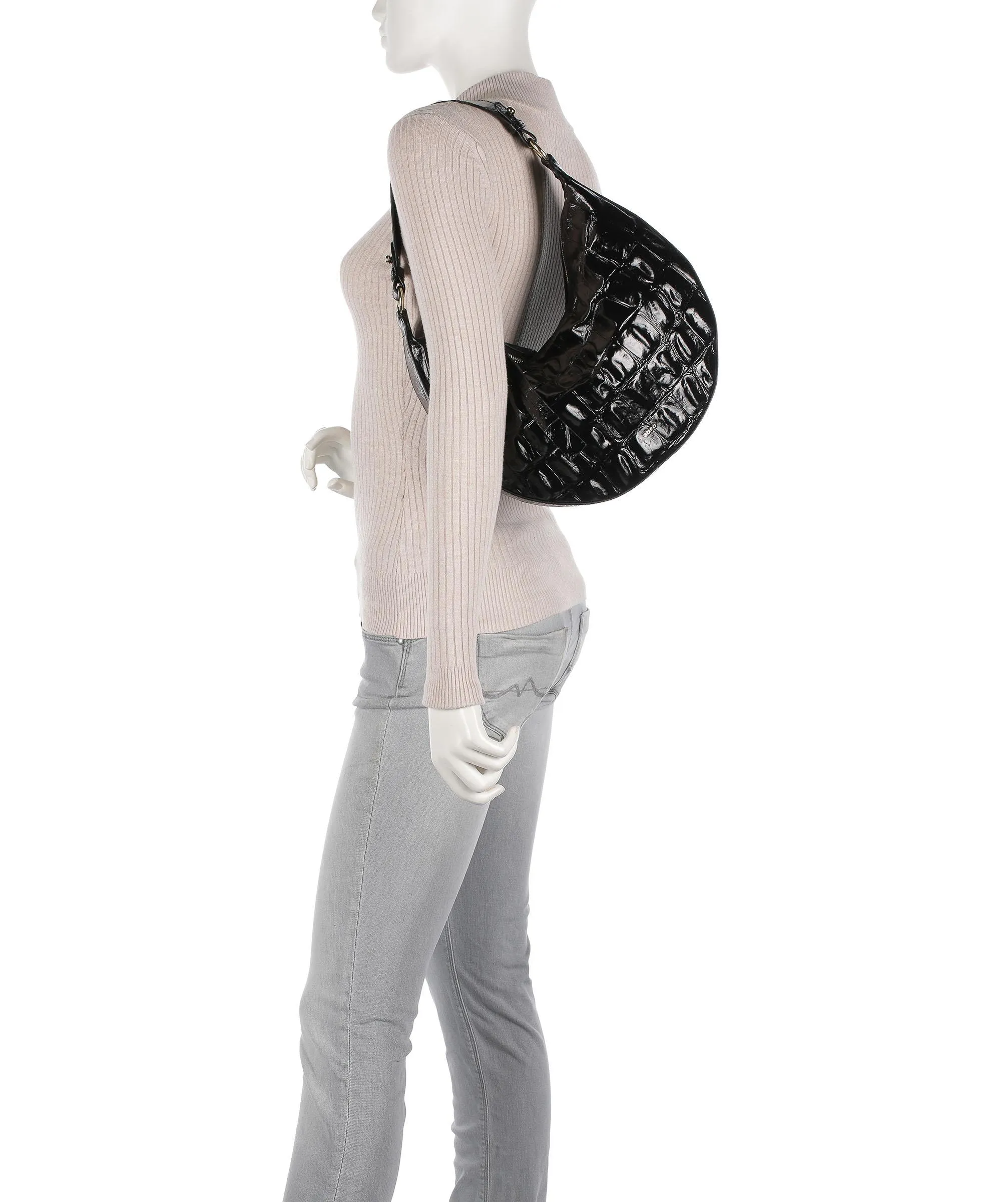  Abro Primitivo Lulu Borsa hobo pelle di vacchetta goffrata nero  