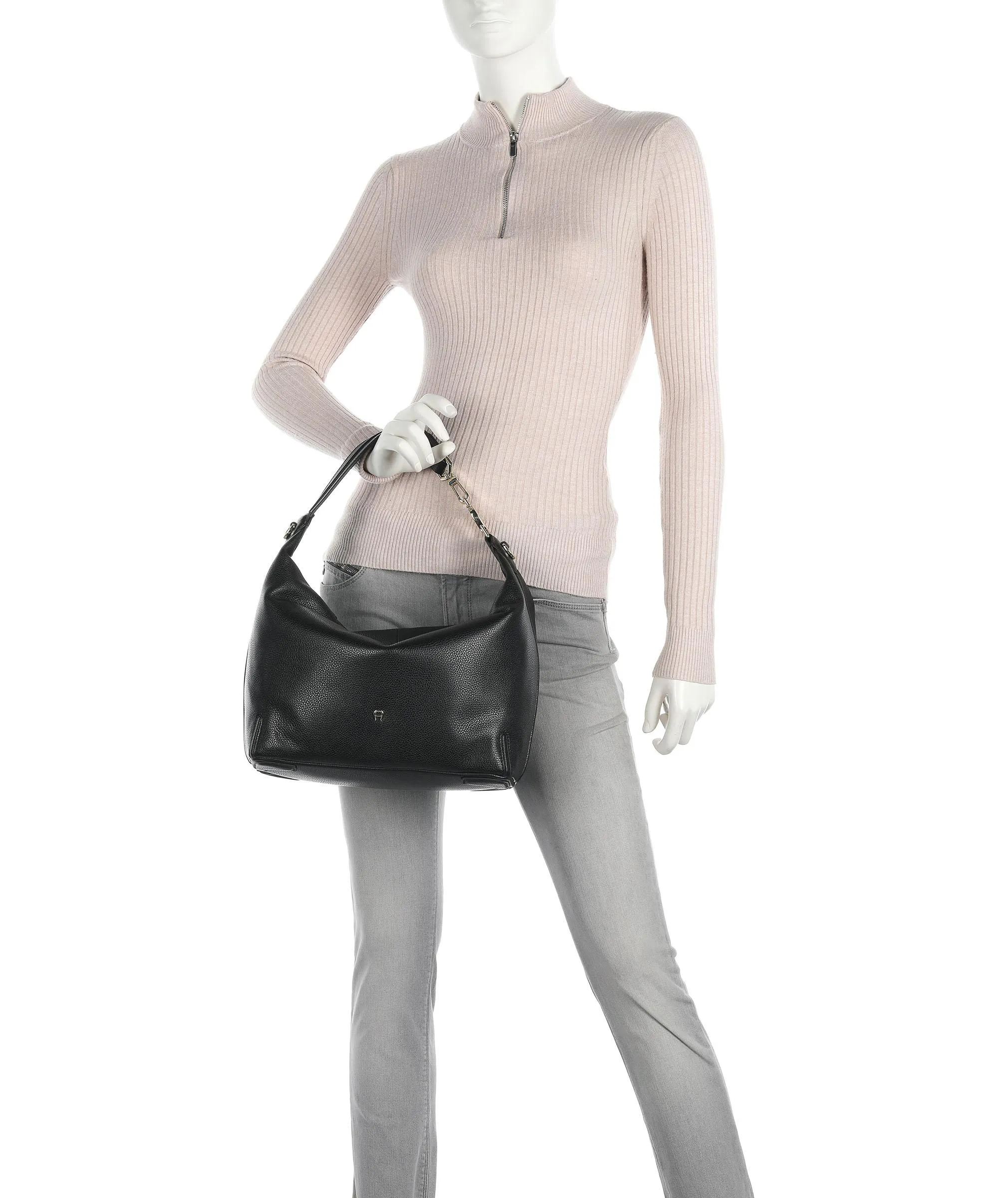  Aigner Palermo M Borsa hobo pelle di vacchetta grana nero  