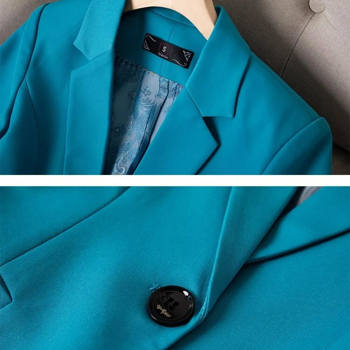 Blazer da donna blu albicocca da donna a maniche lunghe da donna, solido, sottile, da lavoro, da lavoro, giacca formale