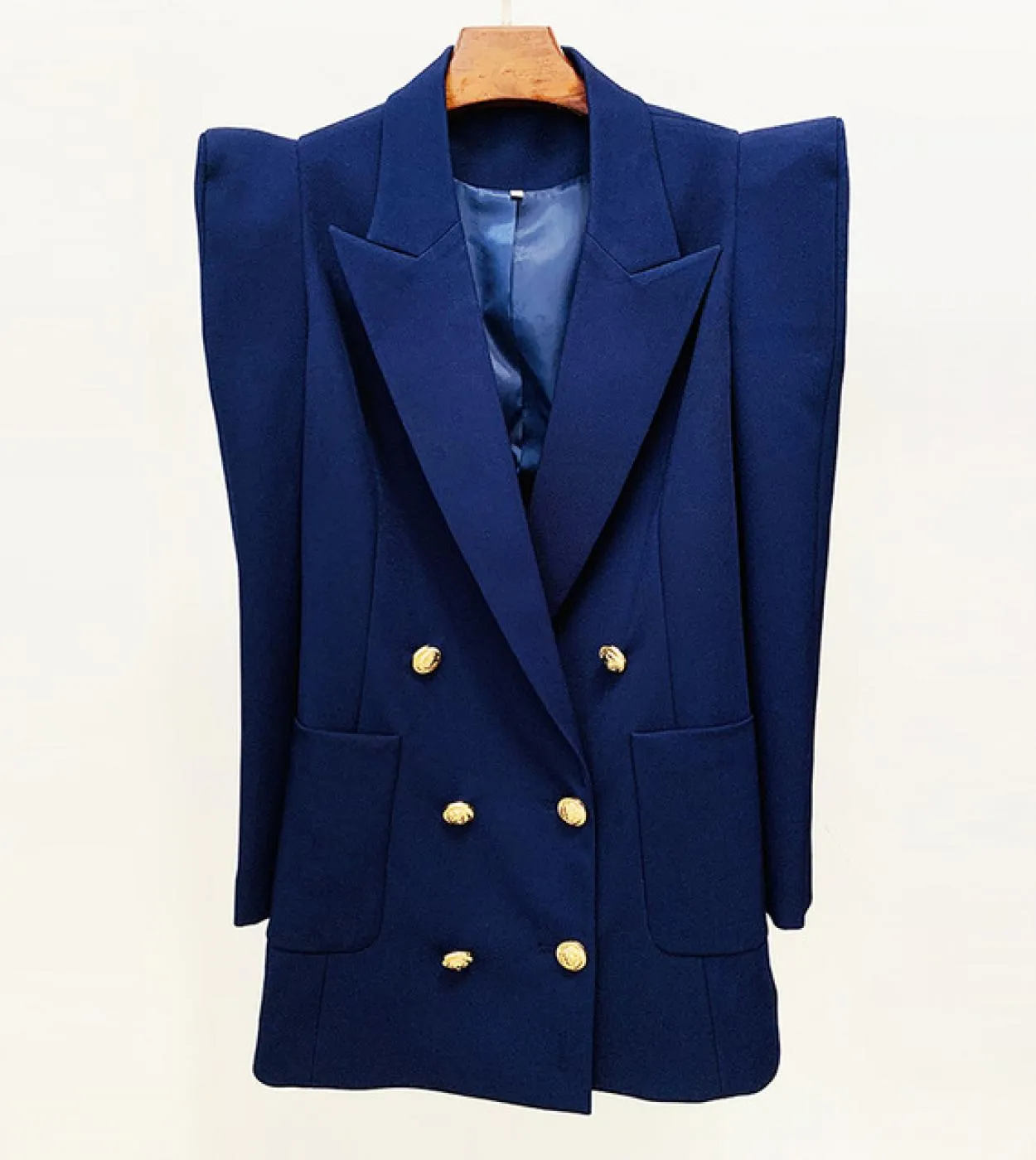 Blazer Tailleur pantalone Completi Giacca coprispalle blu navy Nuovo design Doppio petto Pantaloni da lavoro da ufficio Abito da