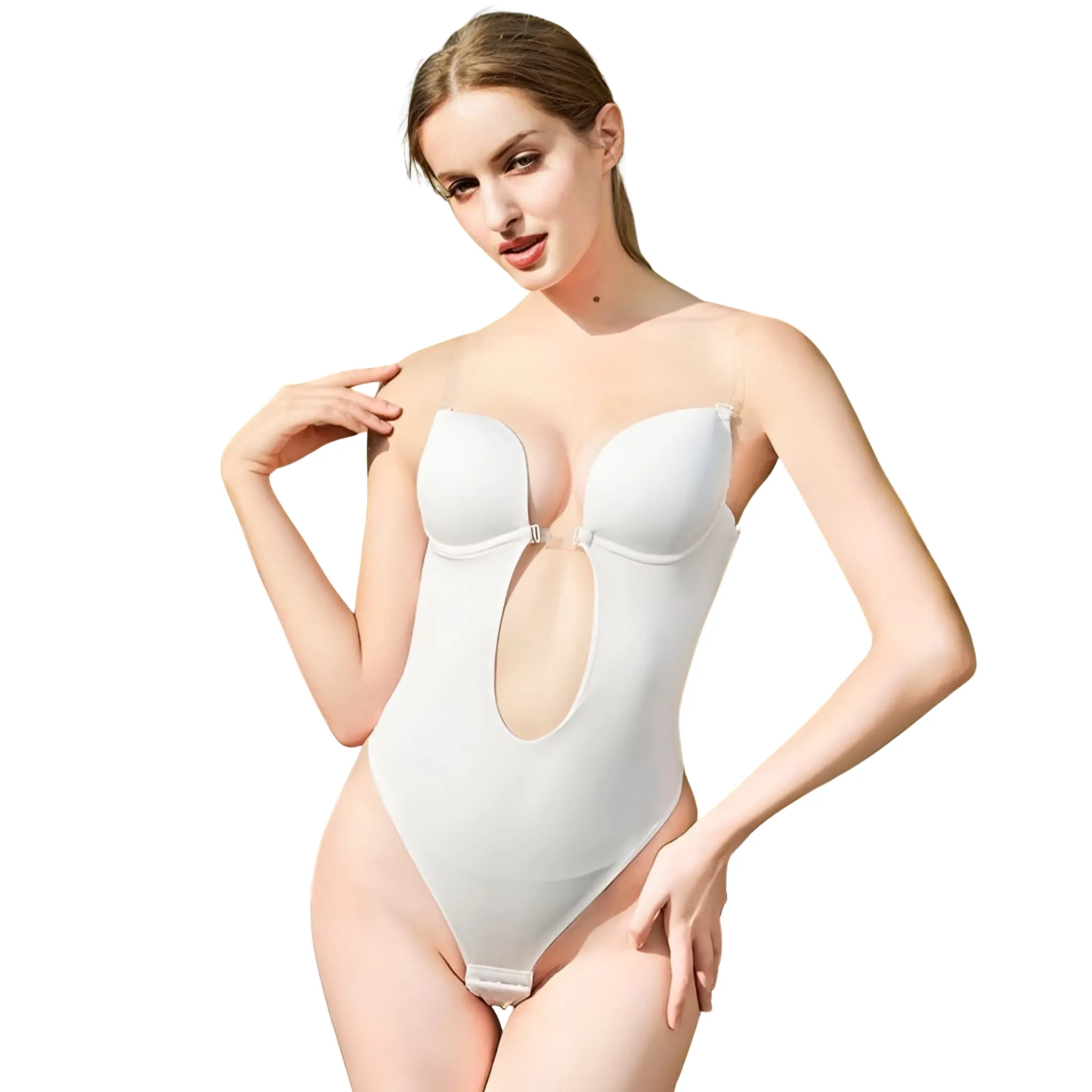 Body Donna Scollo Cuore Bretelle Trasparente Cut Out Coppe Monocolore Aderente