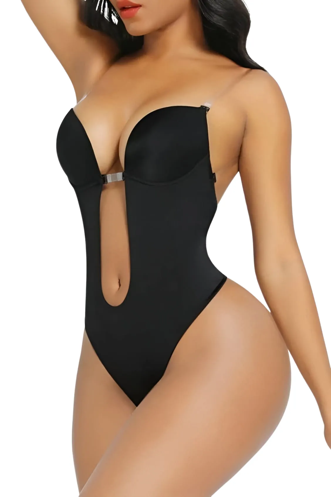 Body Donna Scollo Cuore Bretelle Trasparente Cut Out Coppe Monocolore Aderente