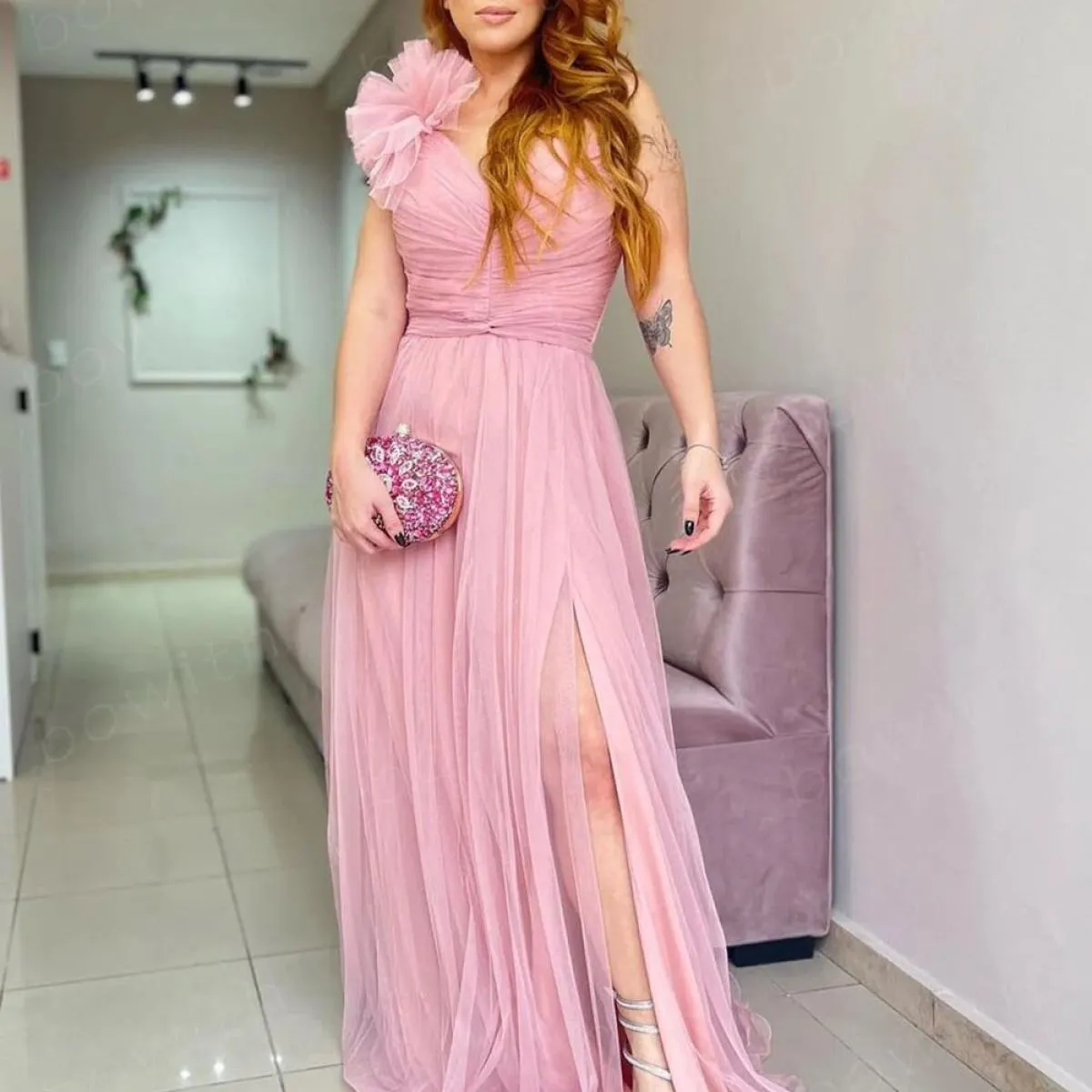 Bowith Blush Abiti da festa Donna Sera Lungo Elegante Abito da sera Party Monospalla Abito da sera Abiti formali De F