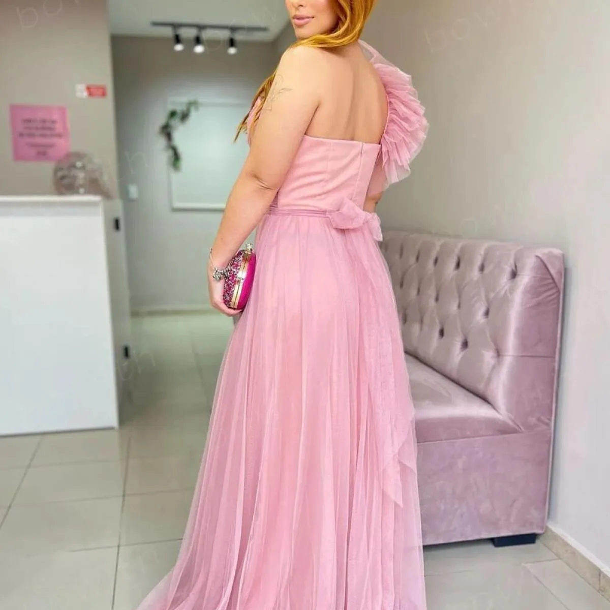 Bowith Blush Abiti da festa Donna Sera Lungo Elegante Abito da sera Party Monospalla Abito da sera Abiti formali De F