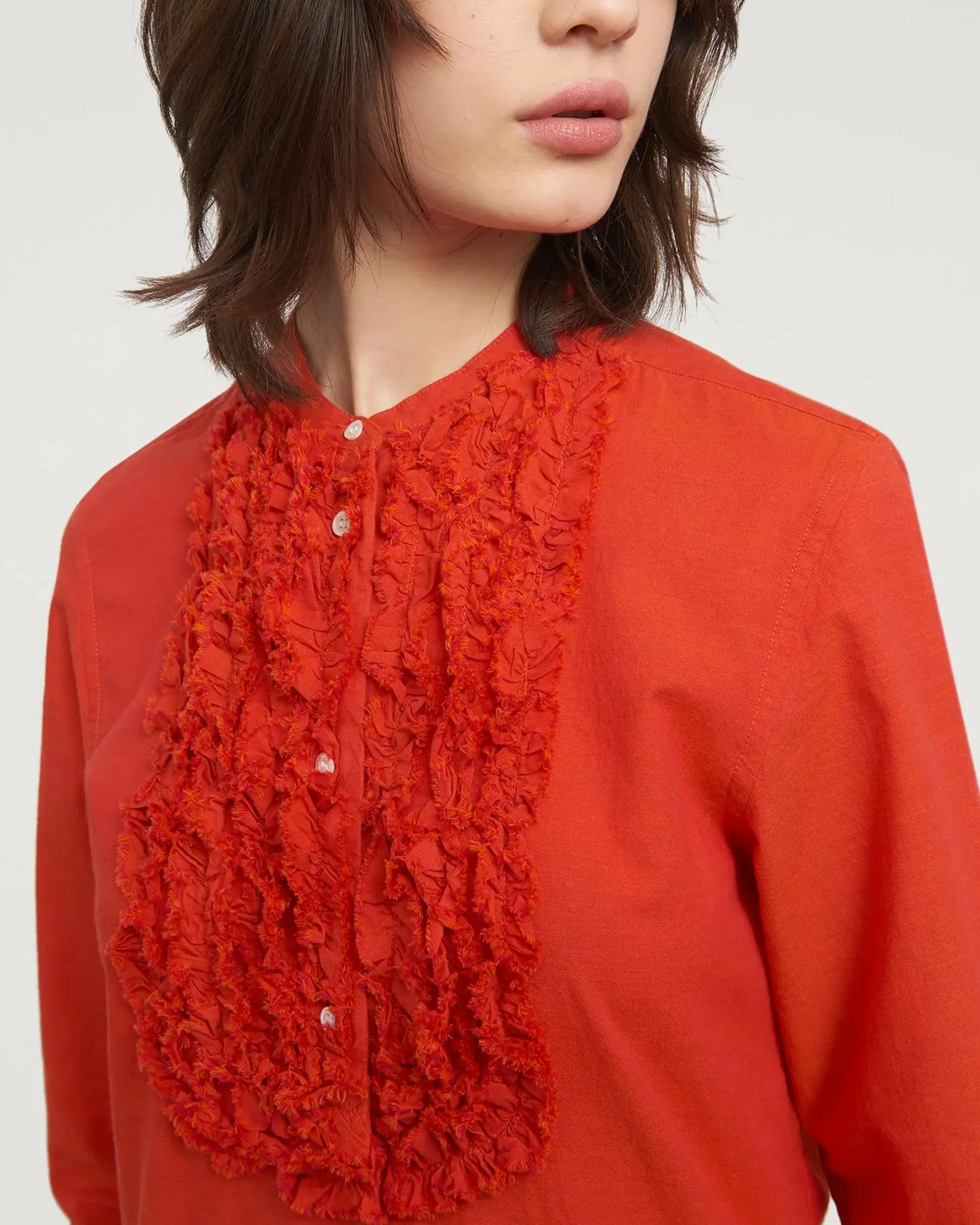 Camicia chambray arancio rouches