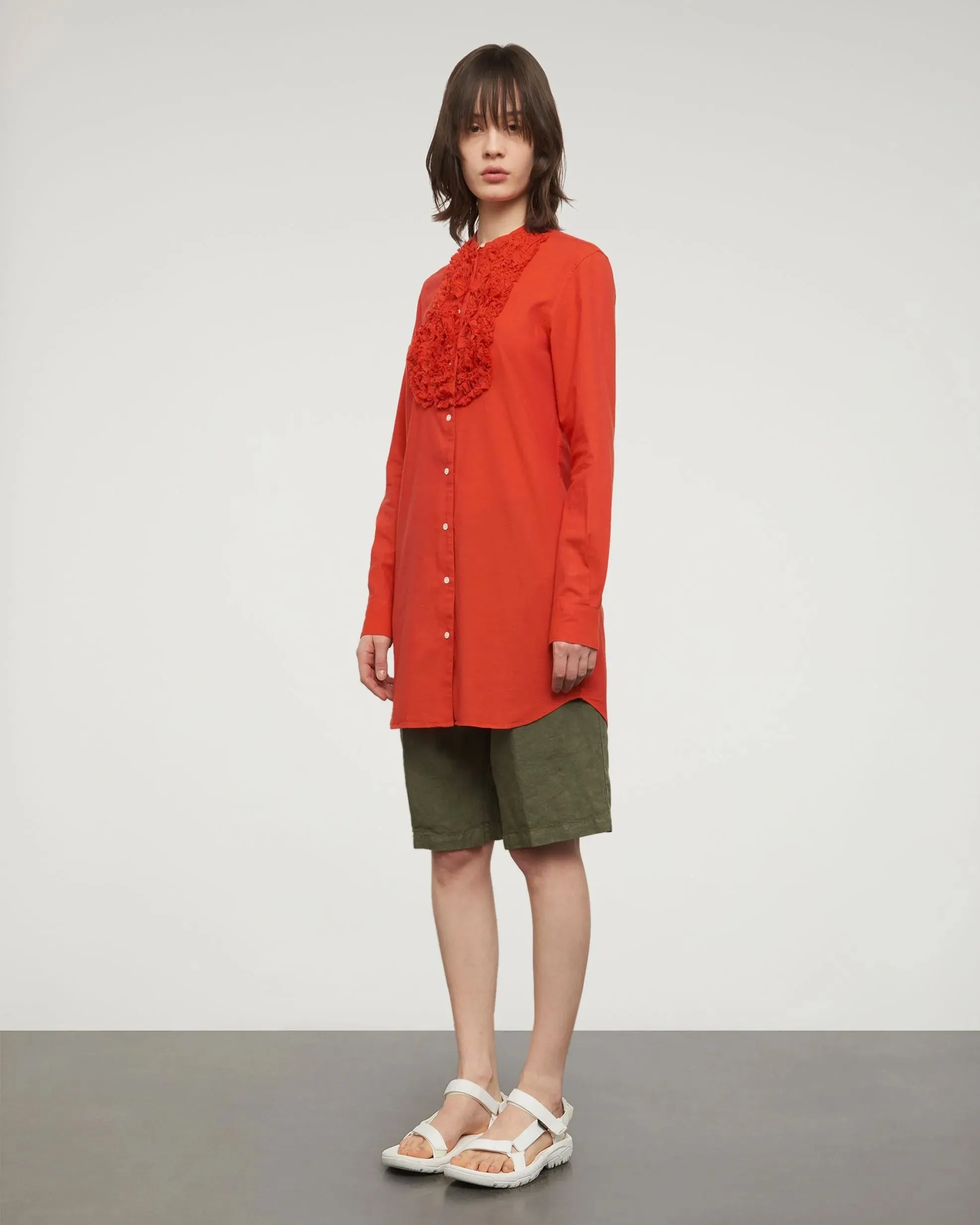 Camicia chambray arancio rouches