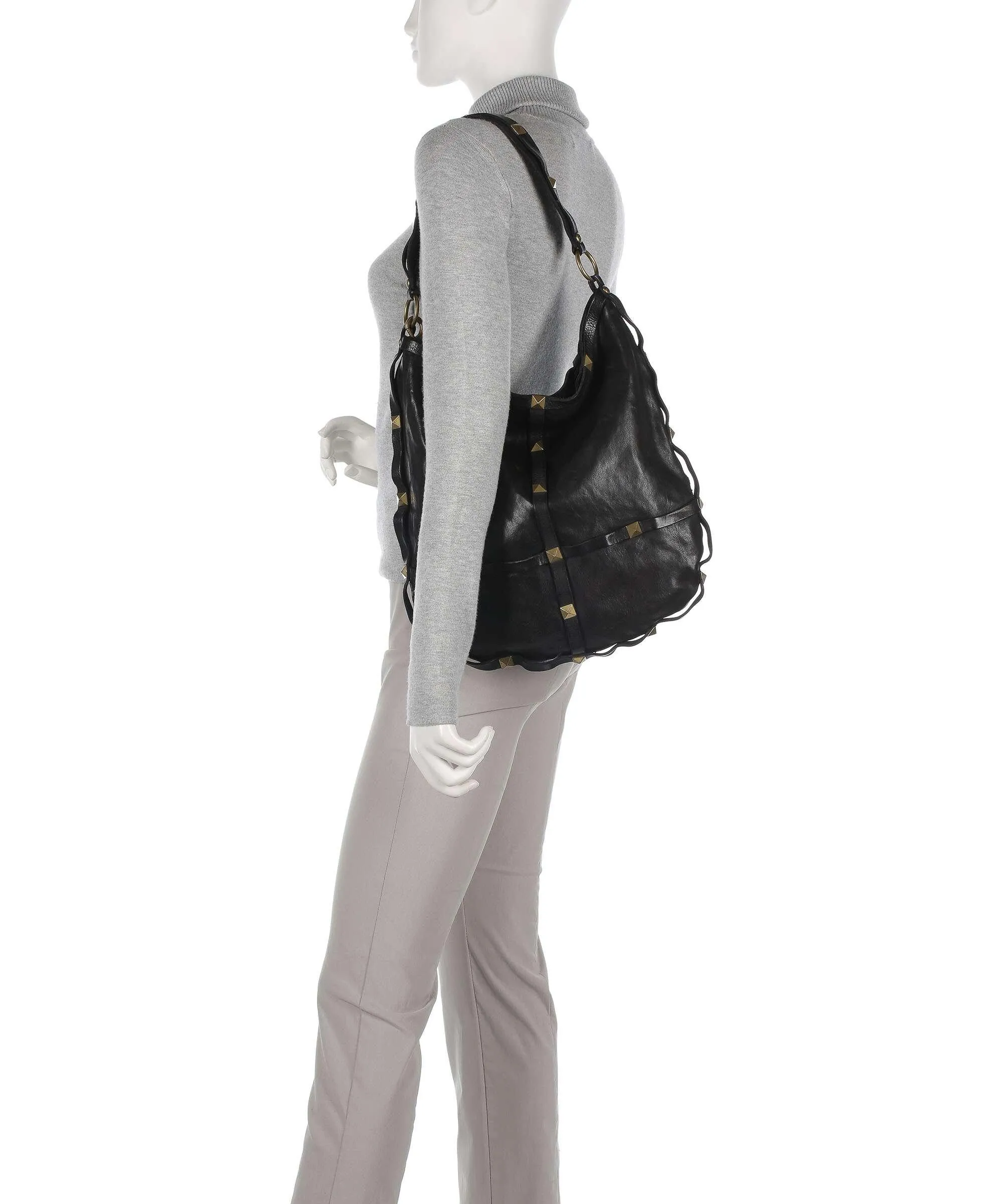  Campomaggi Borsa hobo pelle di vacchetta grana nero  