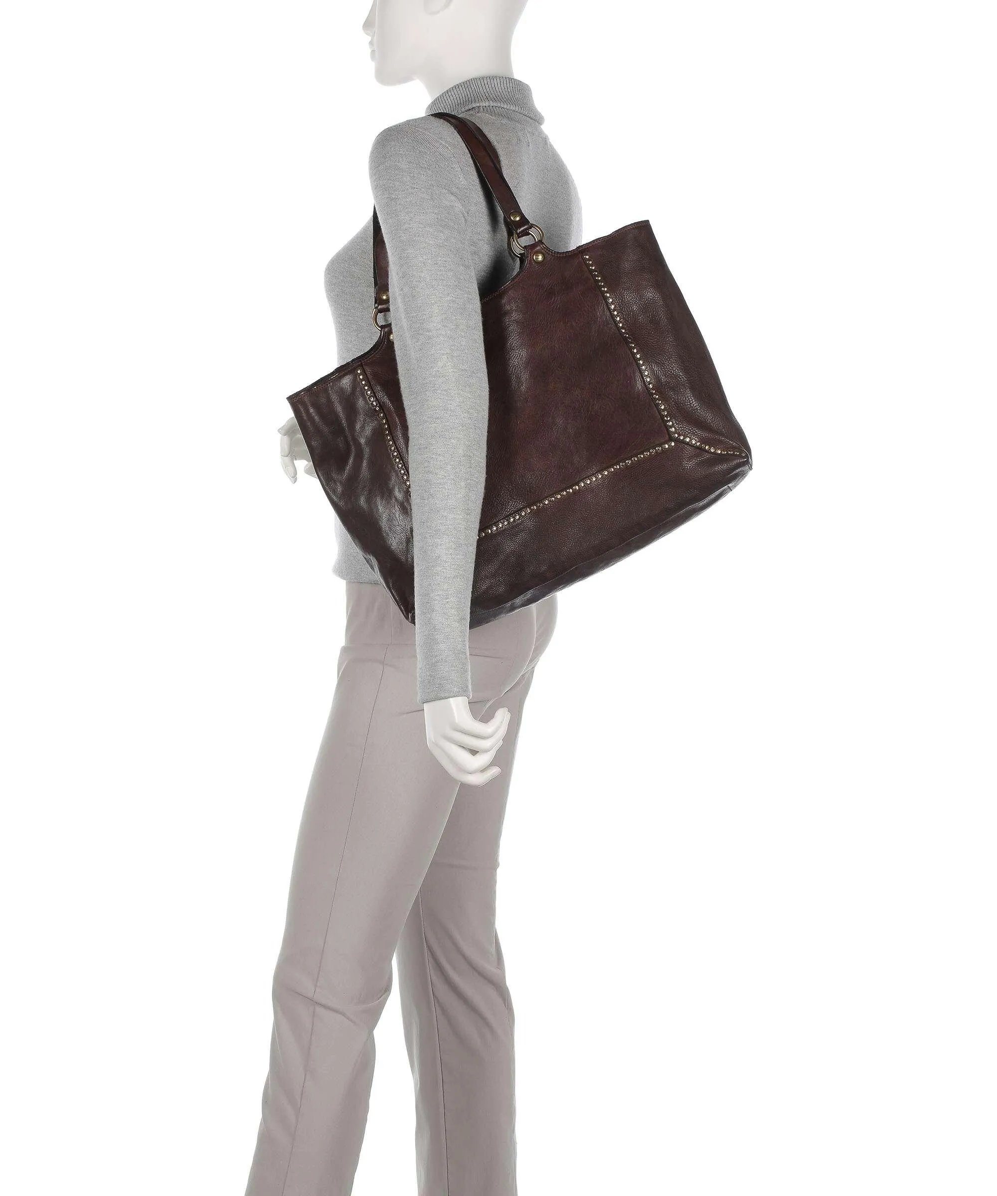  Campomaggi Borsa shopper pelle di vacchetta grana marrone scuro  