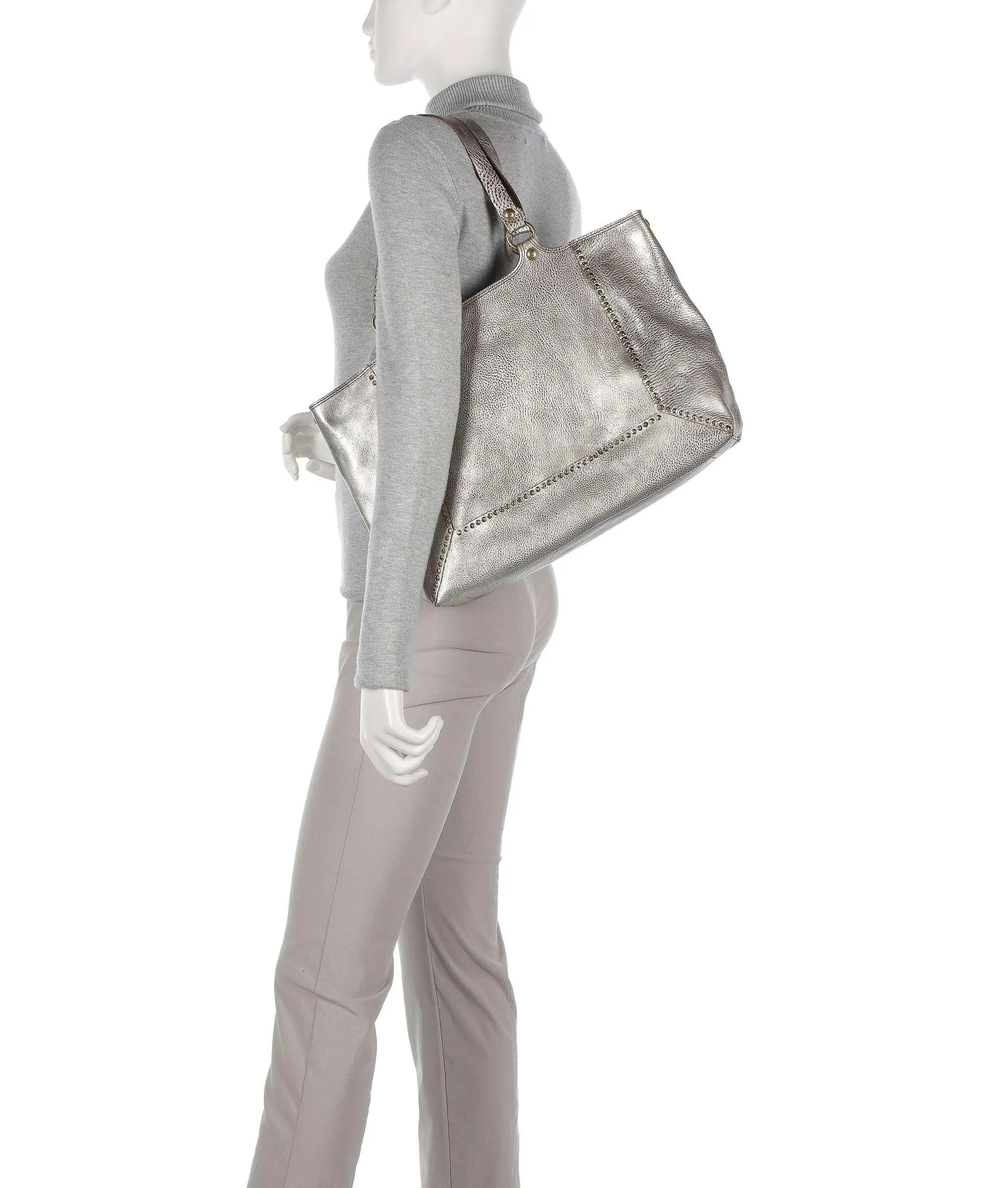  Campomaggi Borsa shopper pelle di vacchetta grana platino  