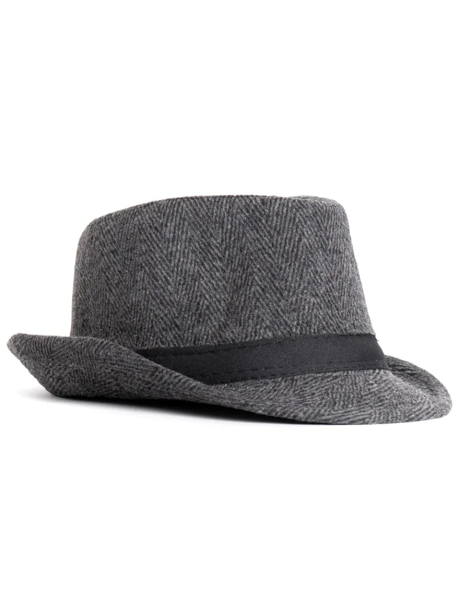 Cappello Uomo Hat Grigio Rigido Classico Rigato Microfantasia GIOSAL-CAP1003A