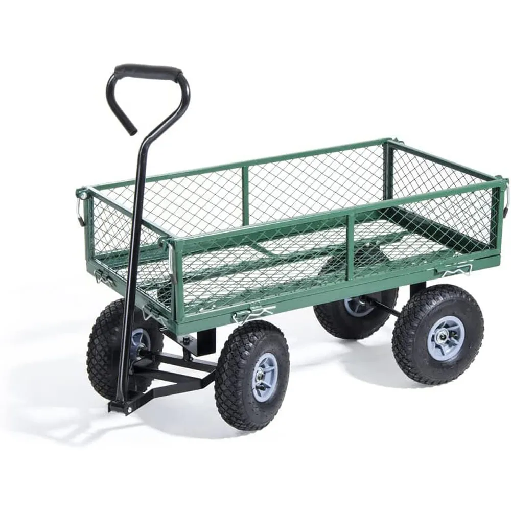 CARRELLO GIARDINO 4 RUOTE SPONDE RIBALTABILI METALLO 90x50x52.5cm 
