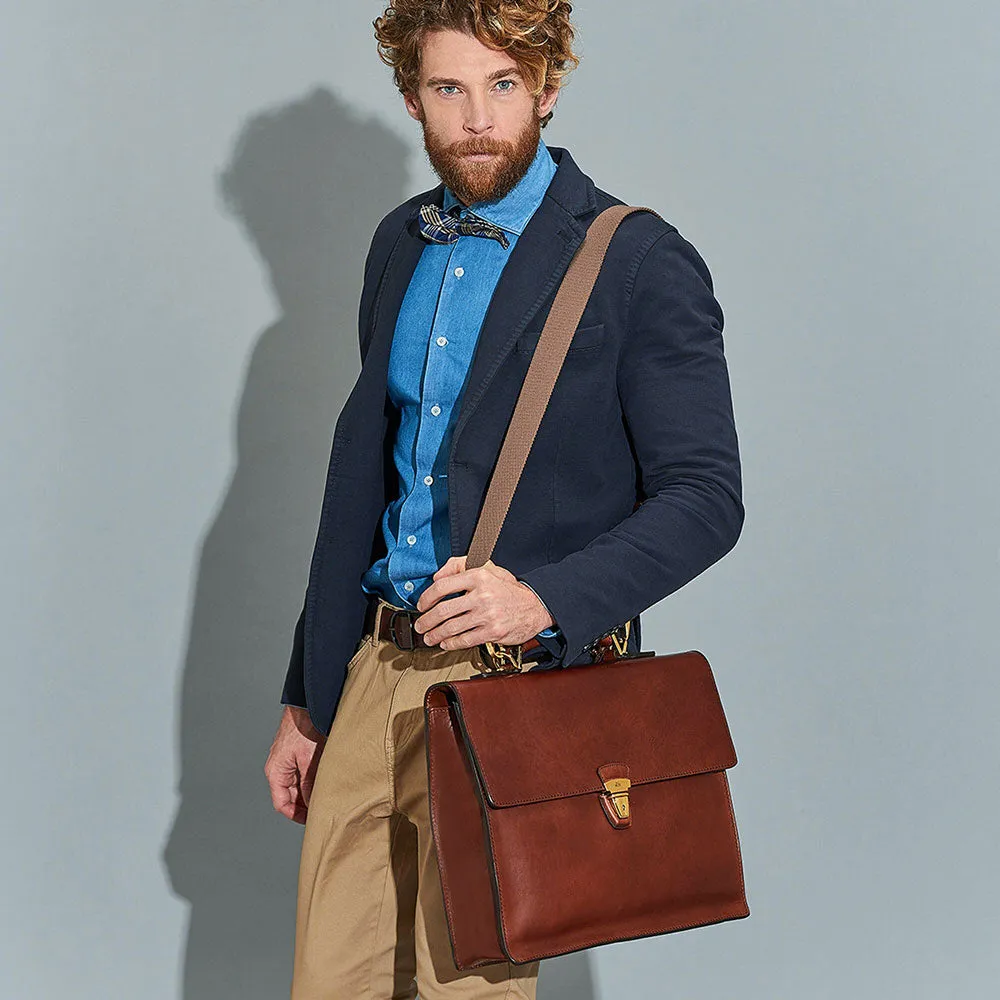 Cartella Uomo con Pattina e Tracolla THE BRIDGE in Pelle Marrone linea Story