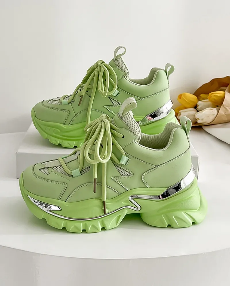 Colore a contrasto Scarpe comode da donna con suola spessa Stile sportivo Casual Scarpe alla moda Nuove scarpe a rete