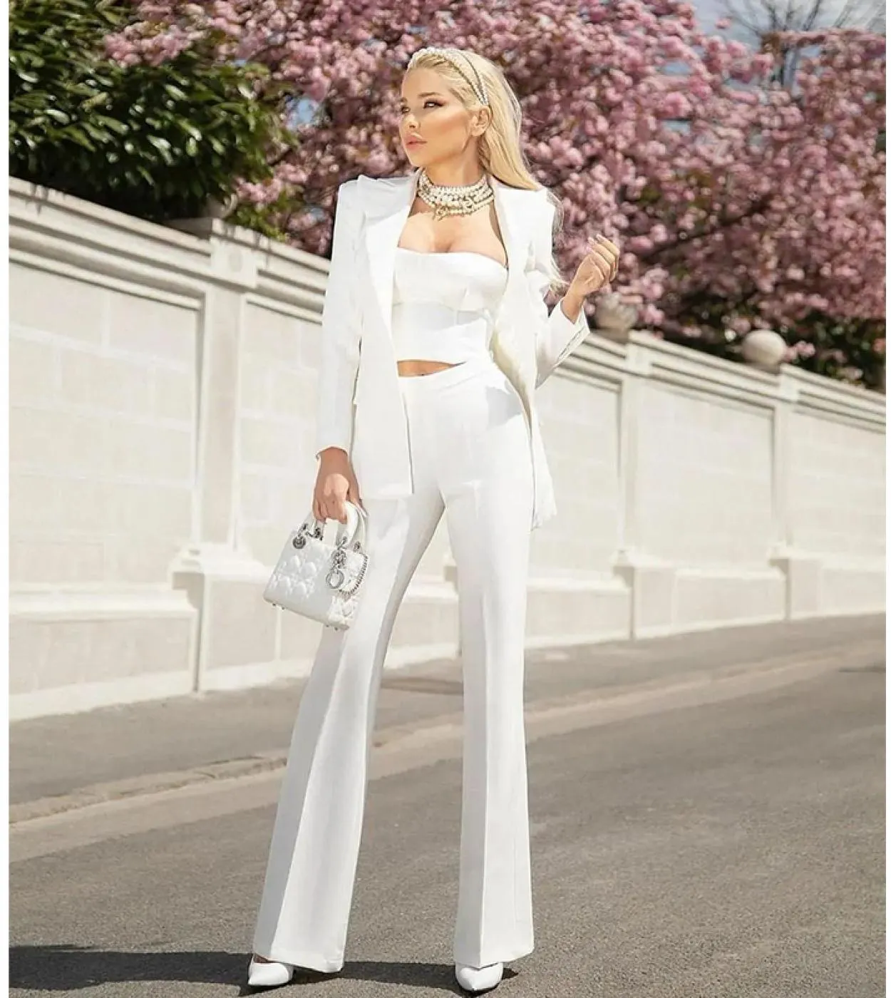 Completi da donna Blazer Pantalone Completi da due pezzi Viola Ufficio da donna Business Pantaloni svasati a bottone singolo Bla