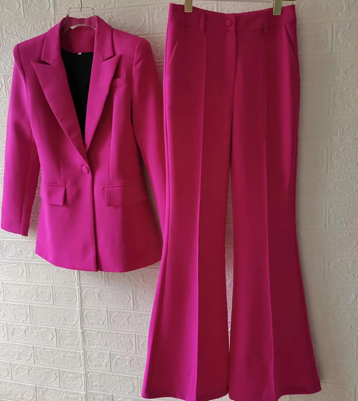 Completi da donna Blazer Pantalone Completi da due pezzi Viola Ufficio da donna Business Pantaloni svasati a bottone singolo Bla