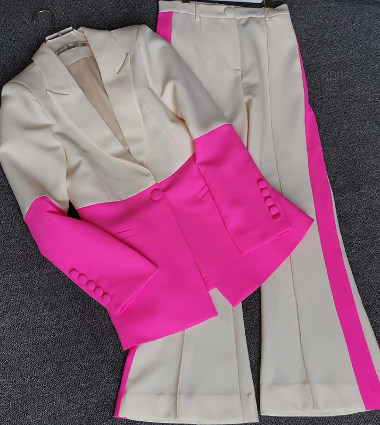 Completi da donna Blazer Pantalone Completi da due pezzi Viola Ufficio da donna Business Pantaloni svasati a bottone singolo Bla