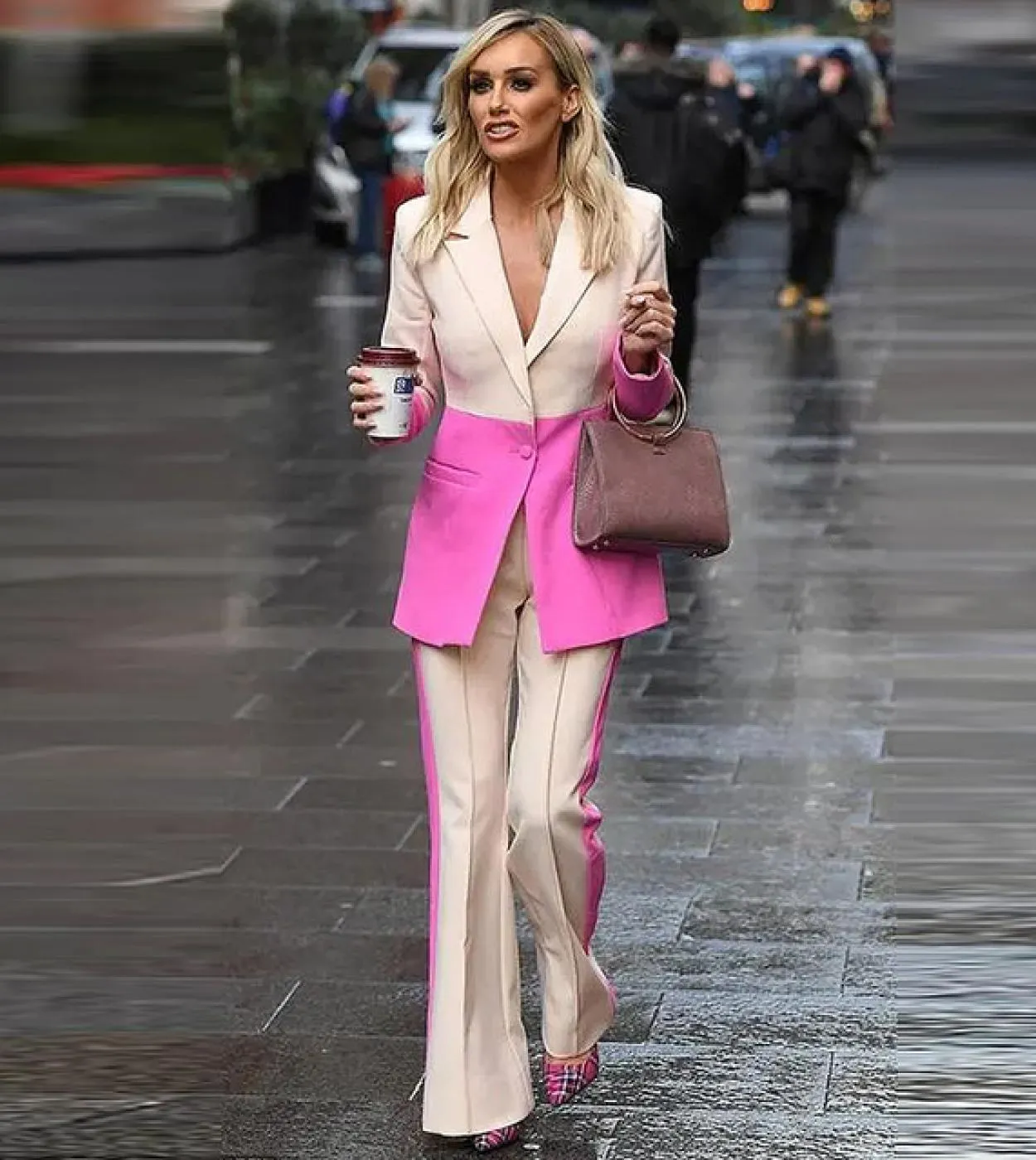 Completi da donna Blazer Pantalone Completi da due pezzi Viola Ufficio da donna Business Pantaloni svasati a bottone singolo Bla