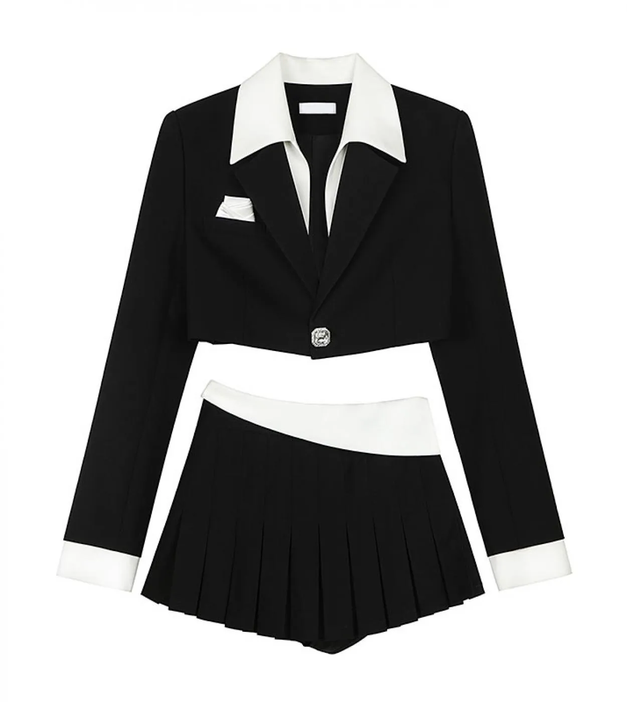 Completi da donna Completi da due pezzi Completi da gonna Completo nero 2022 Completi da giuntura di nuovo colore Cappotto corto