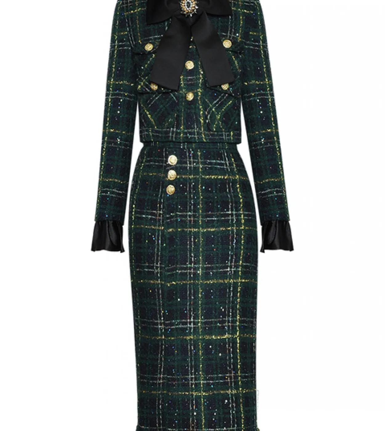 Completi da due pezzi Completi da donna Completi invernali in tweed scozzese Completi da donna Giacca a maniche lunghe con perli