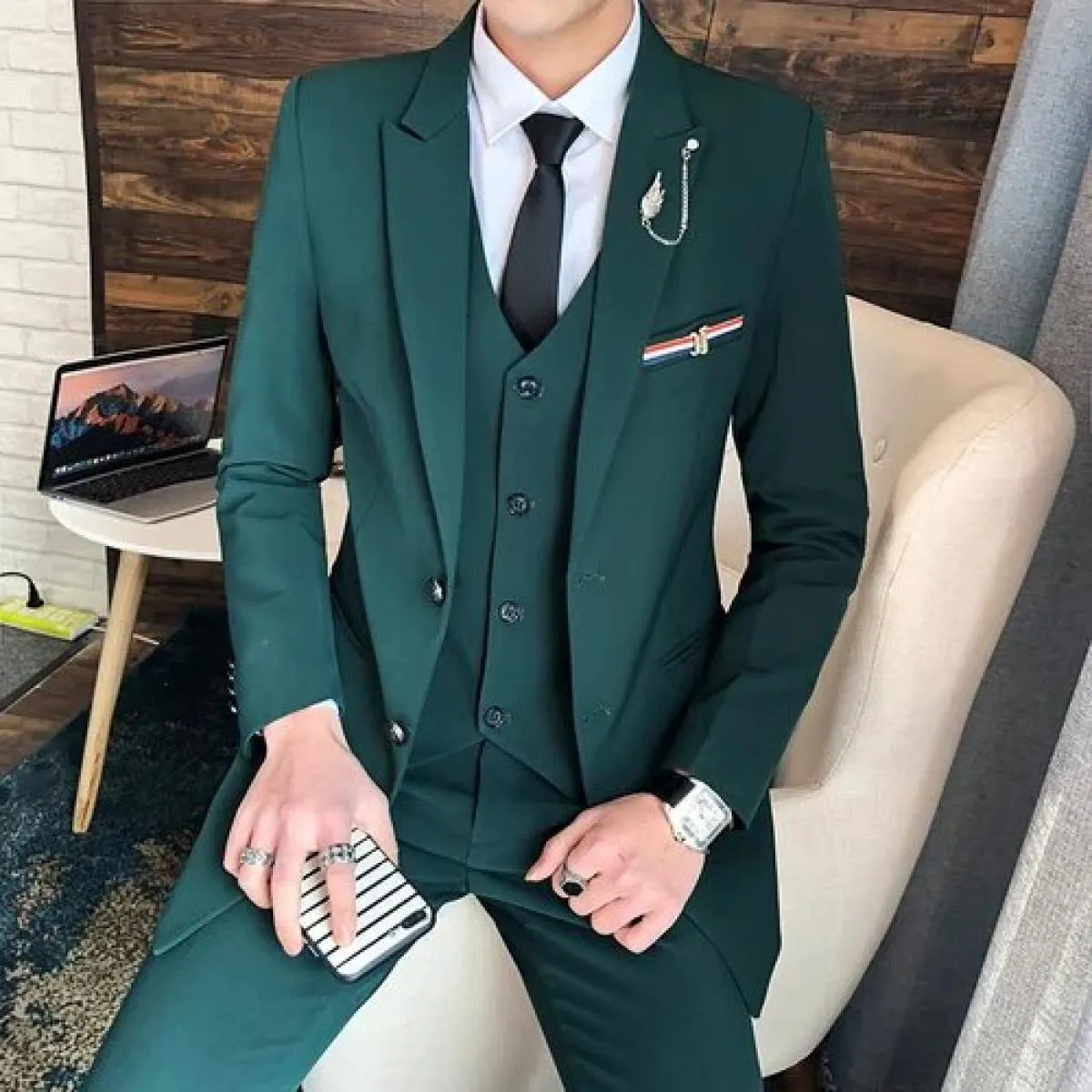 Completi da uomo in tre pezzi / 2023 Autunno Inverno Abito da lavoro Abito da sposa Blazer Giacca Cappotto Pantaloni Pantaloni G