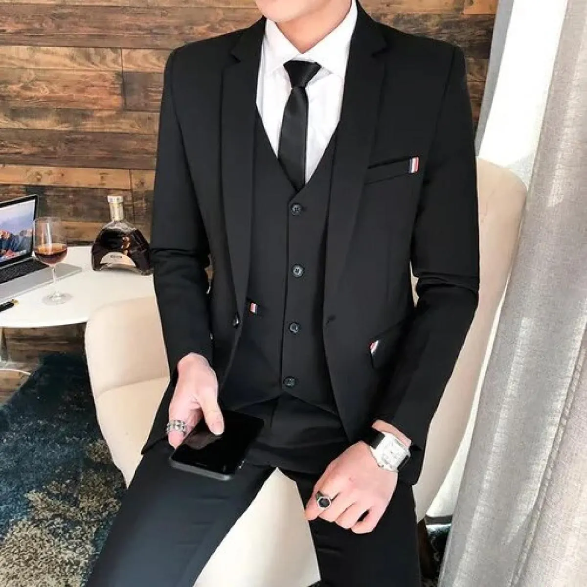 Completi da uomo in tre pezzi / 2023 Autunno Inverno Abito da lavoro Abito da sposa Blazer Giacca Cappotto Pantaloni Pantaloni G