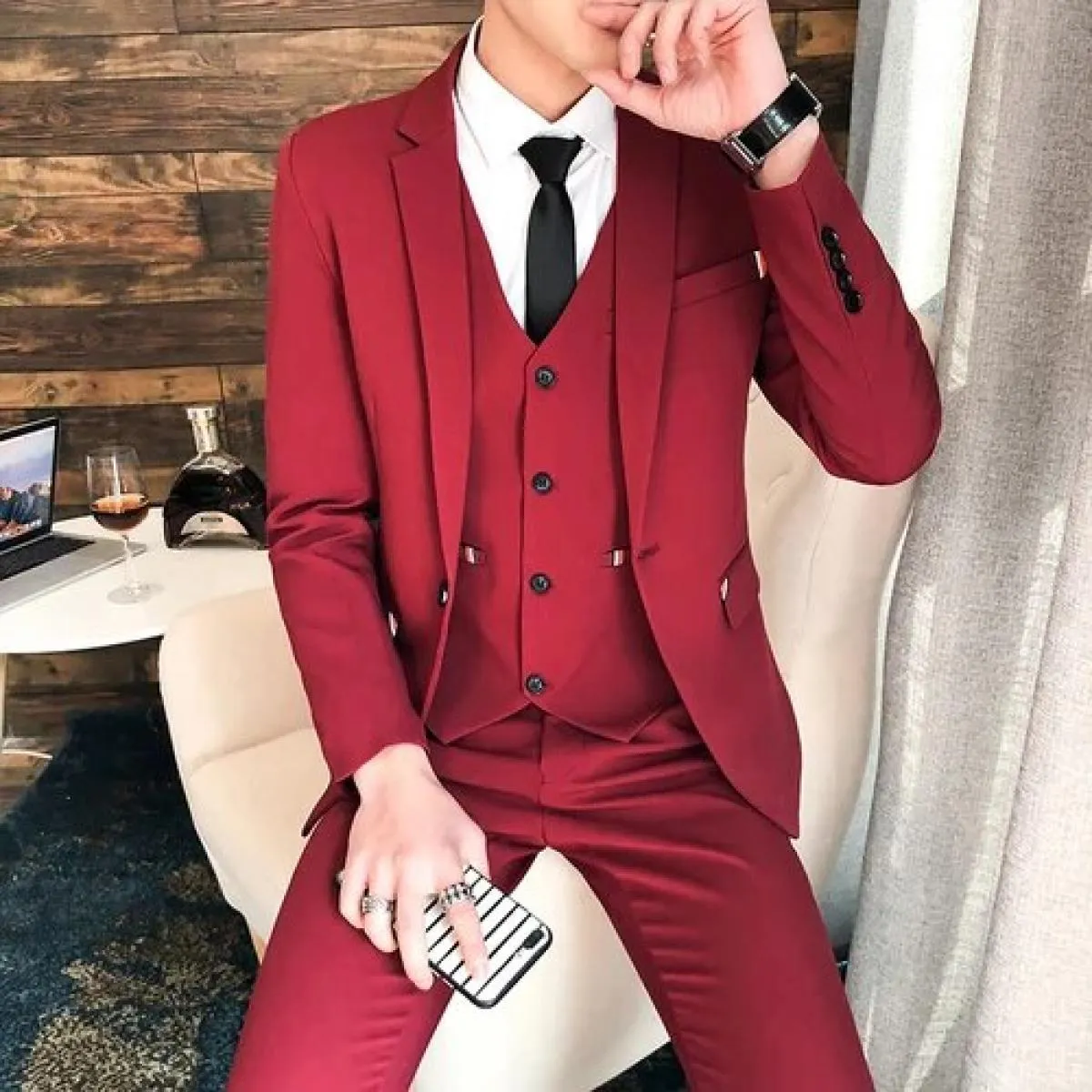Completi da uomo in tre pezzi / 2023 Autunno Inverno Abito da lavoro Abito da sposa Blazer Giacca Cappotto Pantaloni Pantaloni G