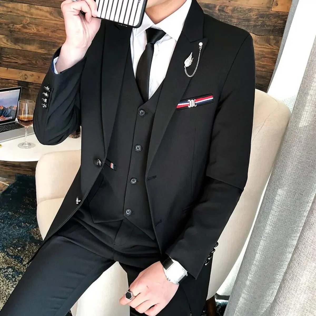 Completi da uomo in tre pezzi / 2023 Autunno Inverno Abito da lavoro Abito da sposa Blazer Giacca Cappotto Pantaloni Pantaloni G