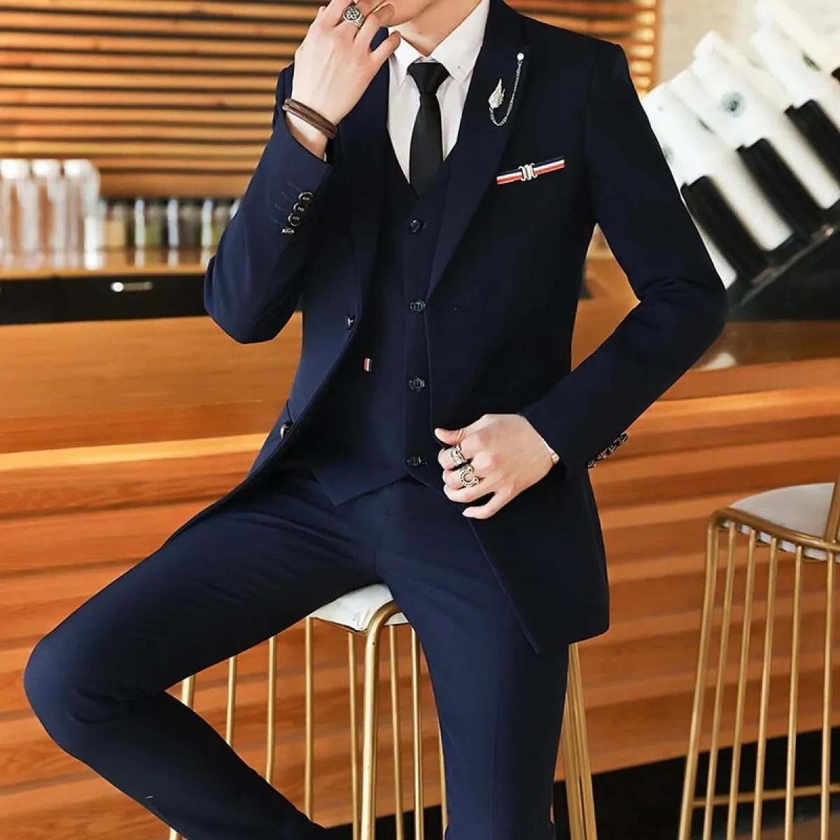Completi da uomo in tre pezzi / 2023 Autunno Inverno Abito da lavoro Abito da sposa Blazer Giacca Cappotto Pantaloni Pantaloni G
