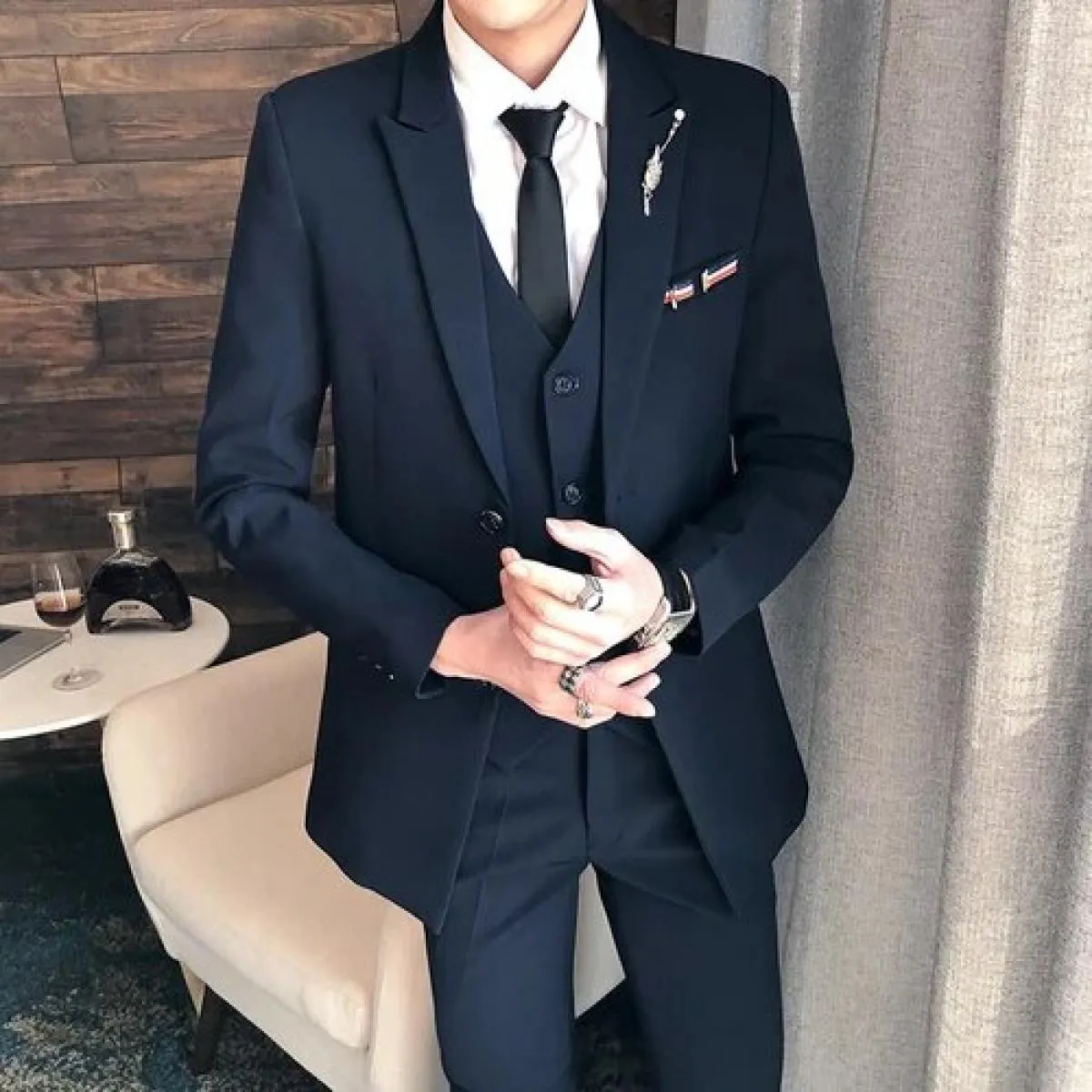 Completi da uomo in tre pezzi / 2023 Autunno Inverno Abito da lavoro Abito da sposa Blazer Giacca Cappotto Pantaloni Pantaloni G
