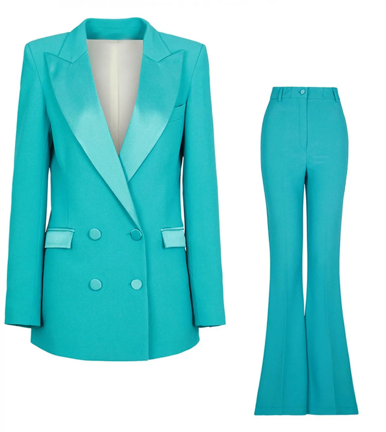 Completi di tailleur pantalone blazer Abito da ufficio blu lago arancione Pantaloni a doppio petto Pantaloni svasati Pantaloni b