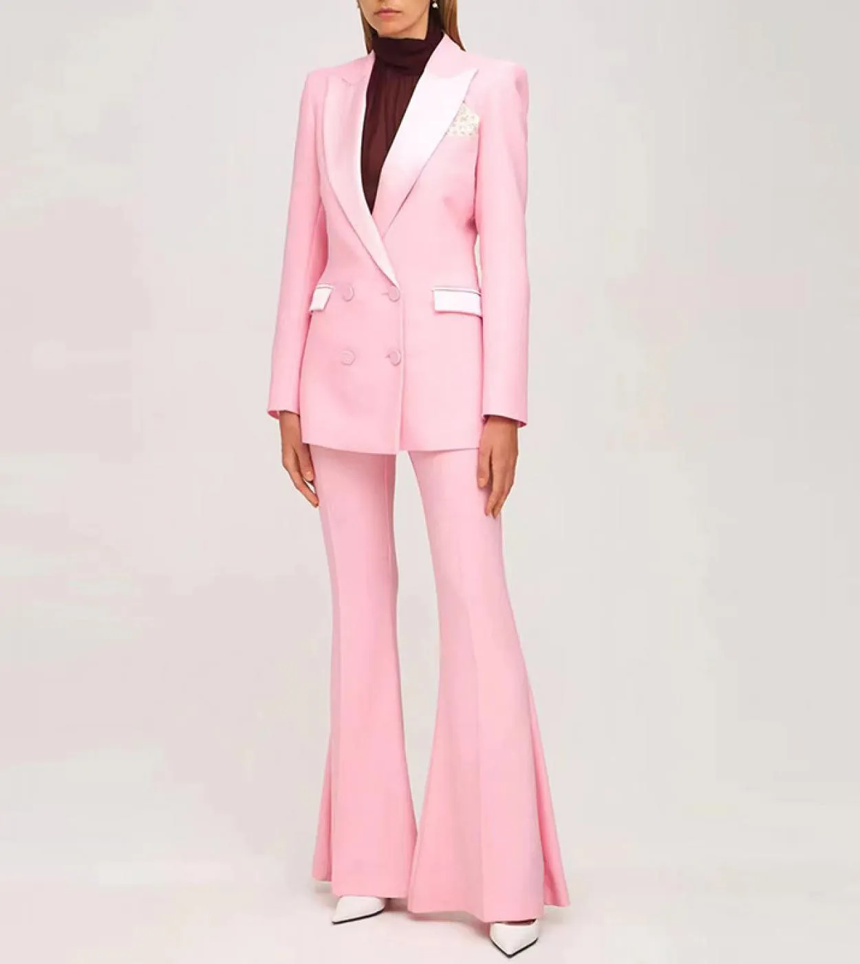 Completi di tailleur pantalone blazer Abito da ufficio blu lago arancione Pantaloni a doppio petto Pantaloni svasati Pantaloni b
