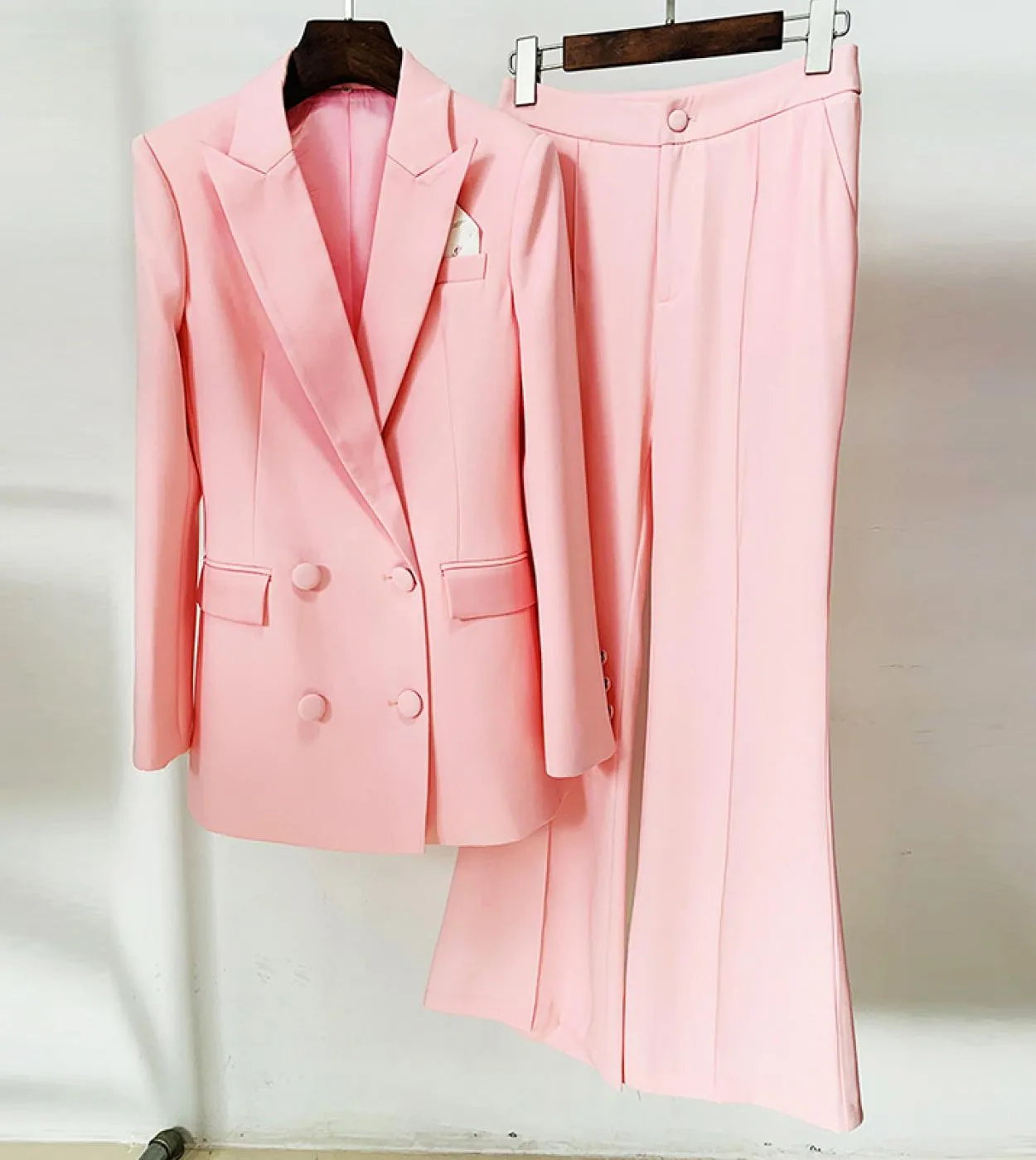 Completi di tailleur pantalone blazer Abito da ufficio blu lago arancione Pantaloni a doppio petto Pantaloni svasati Pantaloni b