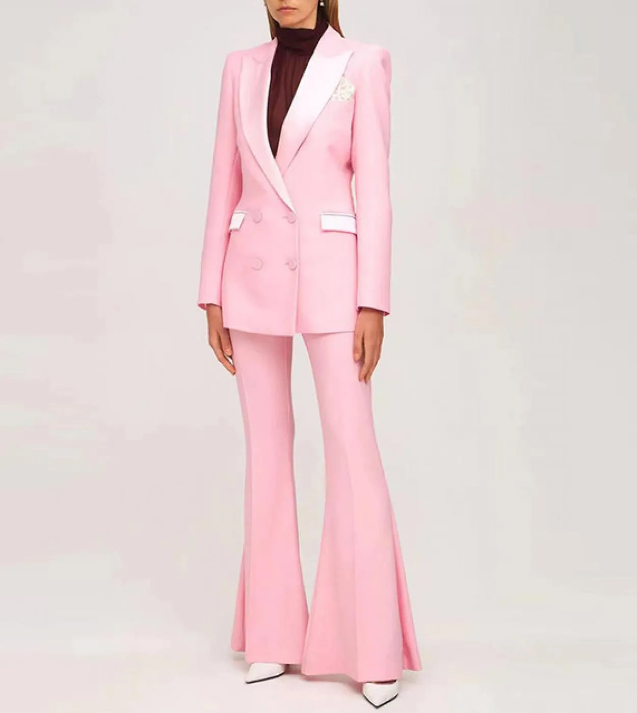 Completi di tailleur pantalone blazer Abito da ufficio blu lago arancione Pantaloni a doppio petto Pantaloni svasati Pantaloni b