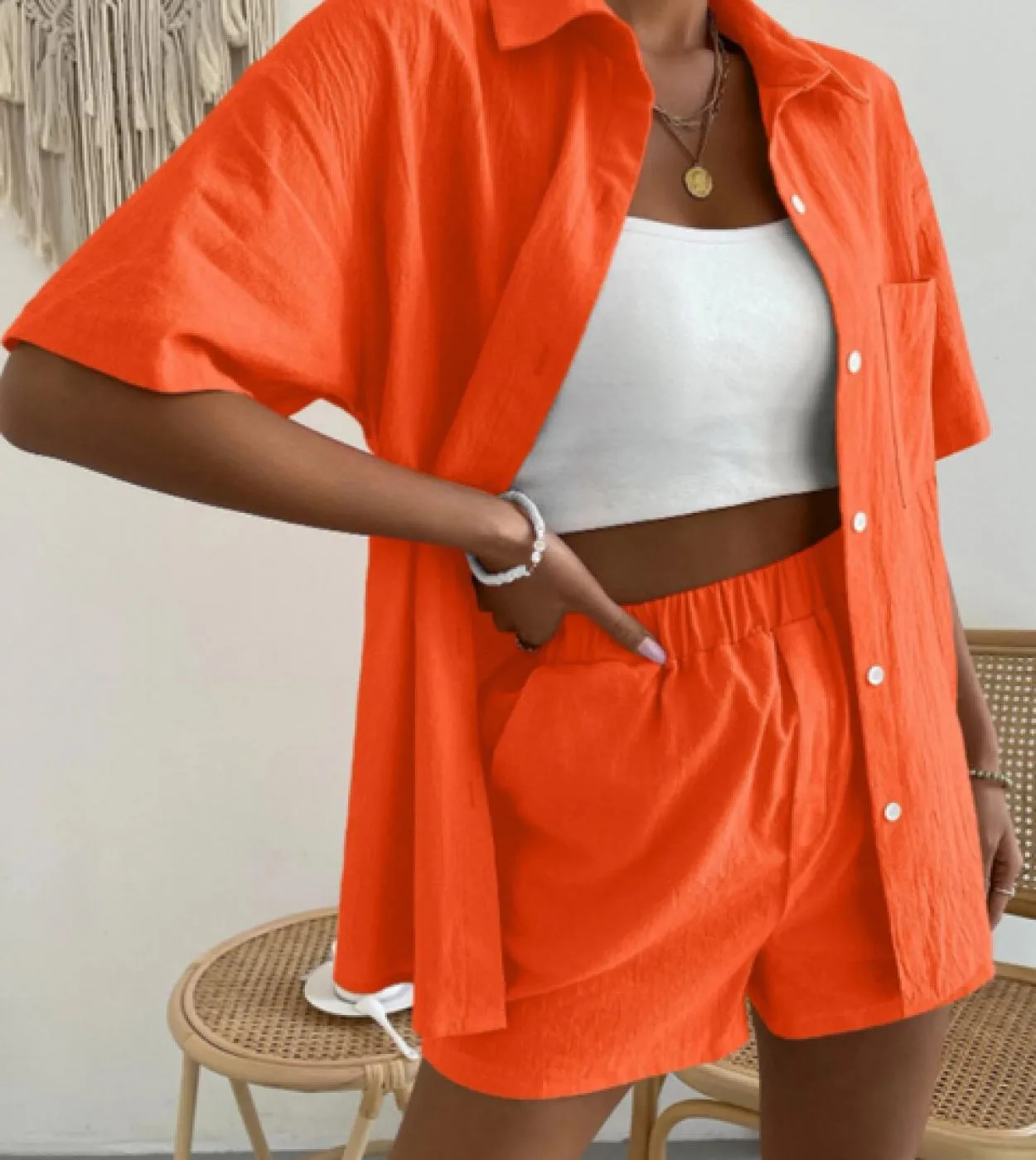 Completi estivi da 2 pezzi per top monopetto a maniche lunghe da donna e pantaloncini a gamba larga Set 2023 Completi da camicia