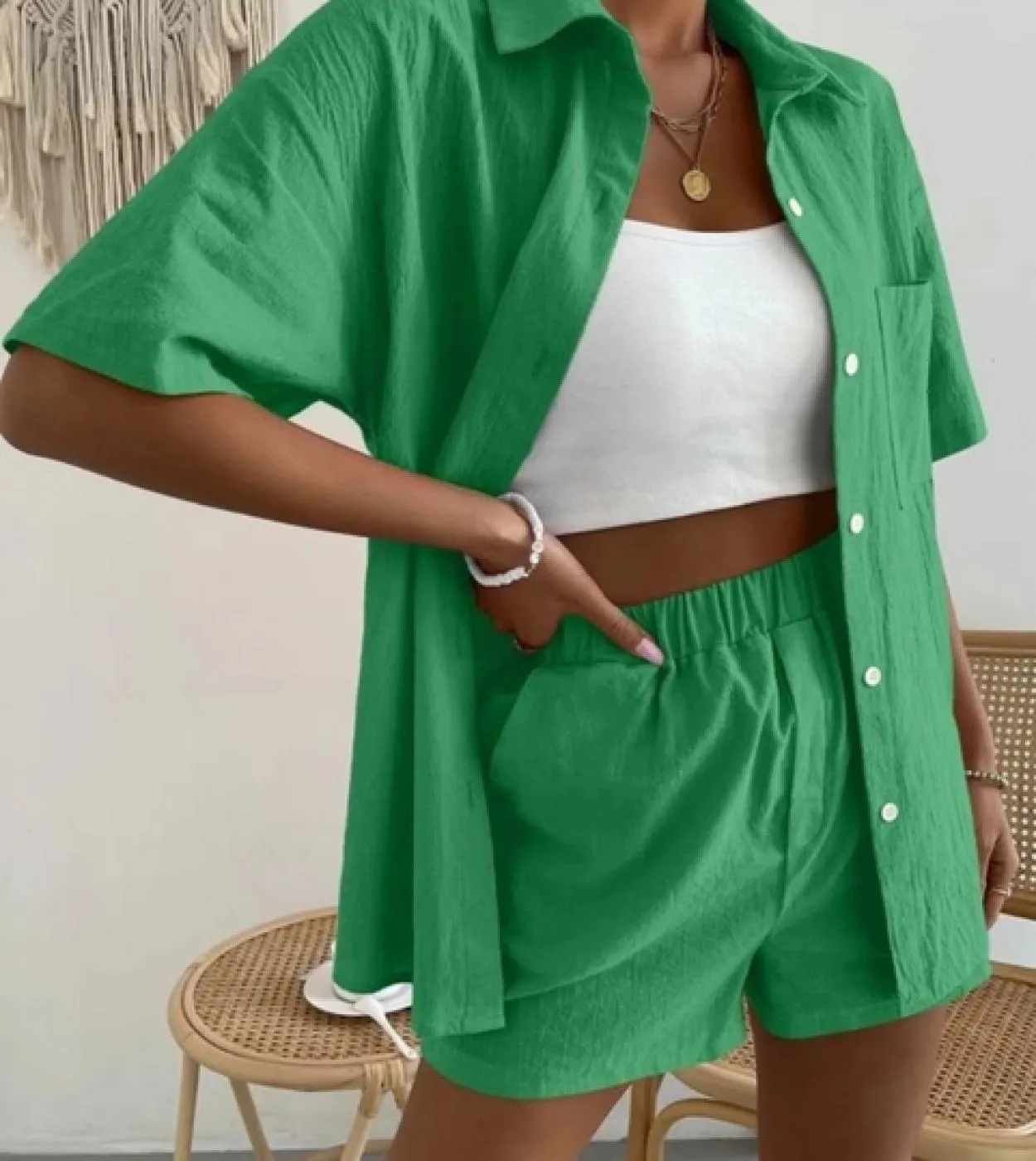 Completi estivi da 2 pezzi per top monopetto a maniche lunghe da donna e pantaloncini a gamba larga Set 2023 Completi da camicia