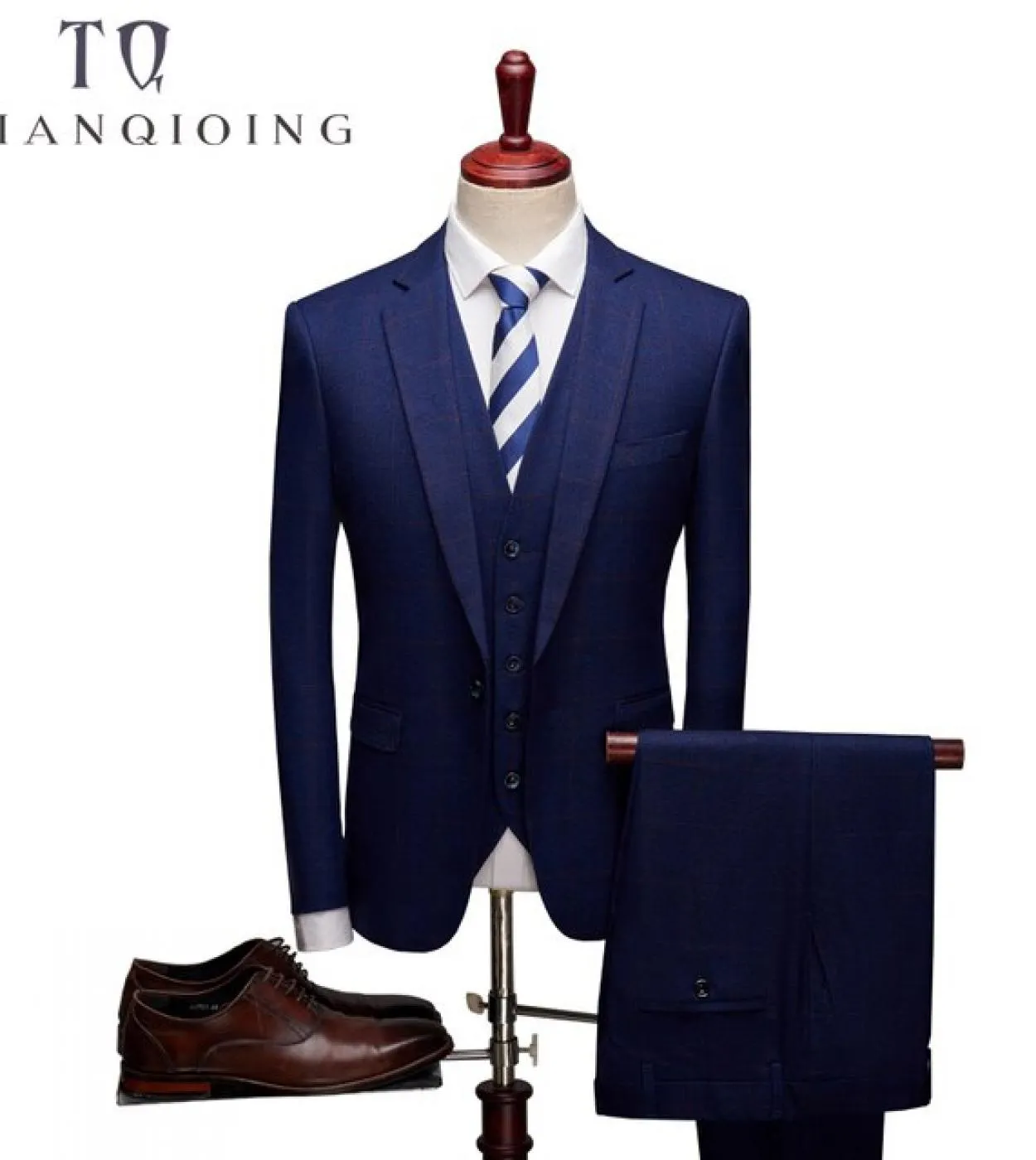 Completo da lavoro casual di marca da uomo di moda Set da 3 pezzi  Completi scozzesi da uomo Giacche Pantaloni Pantaloni Gilet
