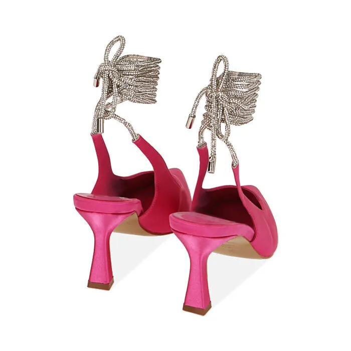Décolleté slingback fucsia in raso, tacco 7,5 cm
