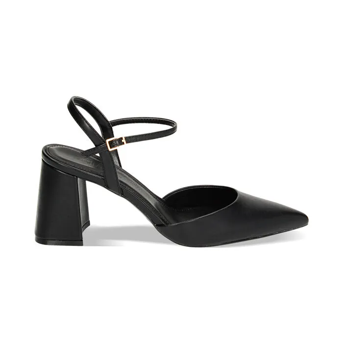 Décolleté slingback nere, tacco largo 7,8 cm