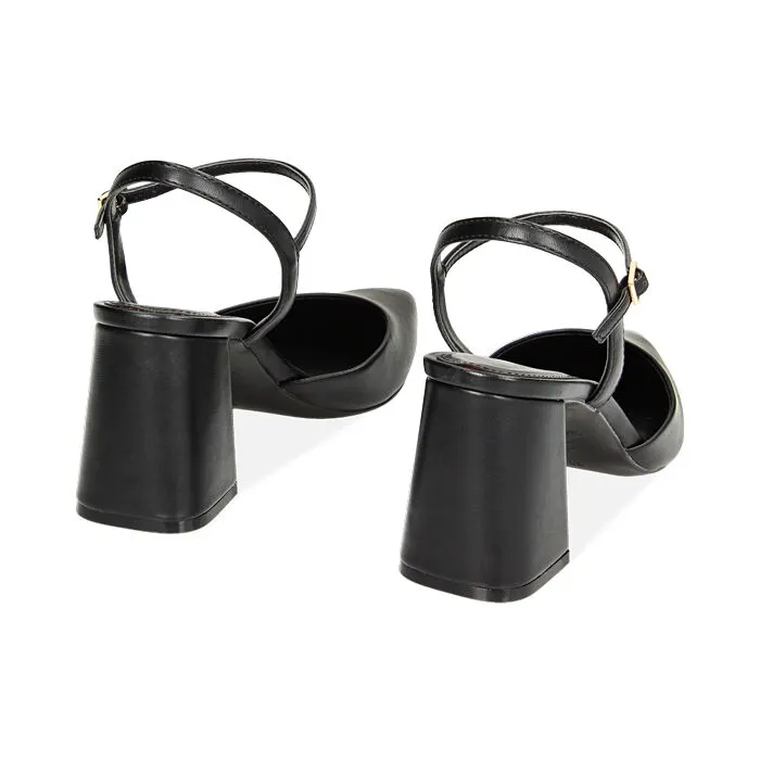 Décolleté slingback nere, tacco largo 7,8 cm