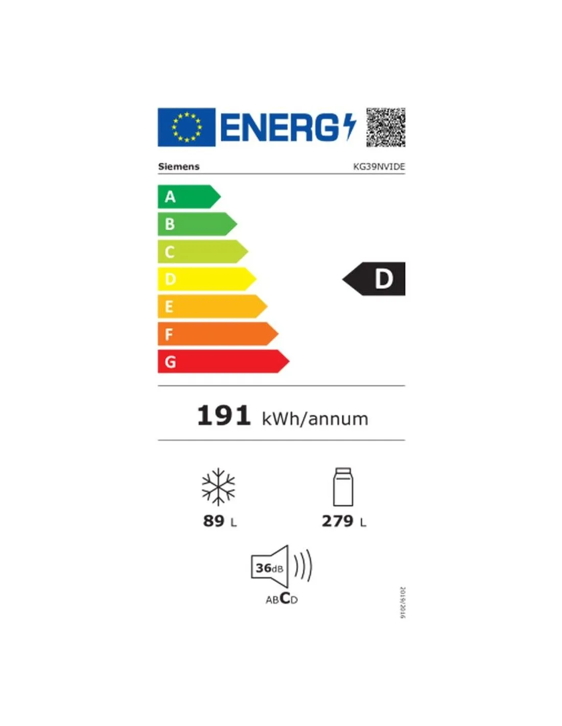 Frigorifero combinato Siemens AG KG39NVIDE  Acciaio inossidabile (203 x 60 cm)