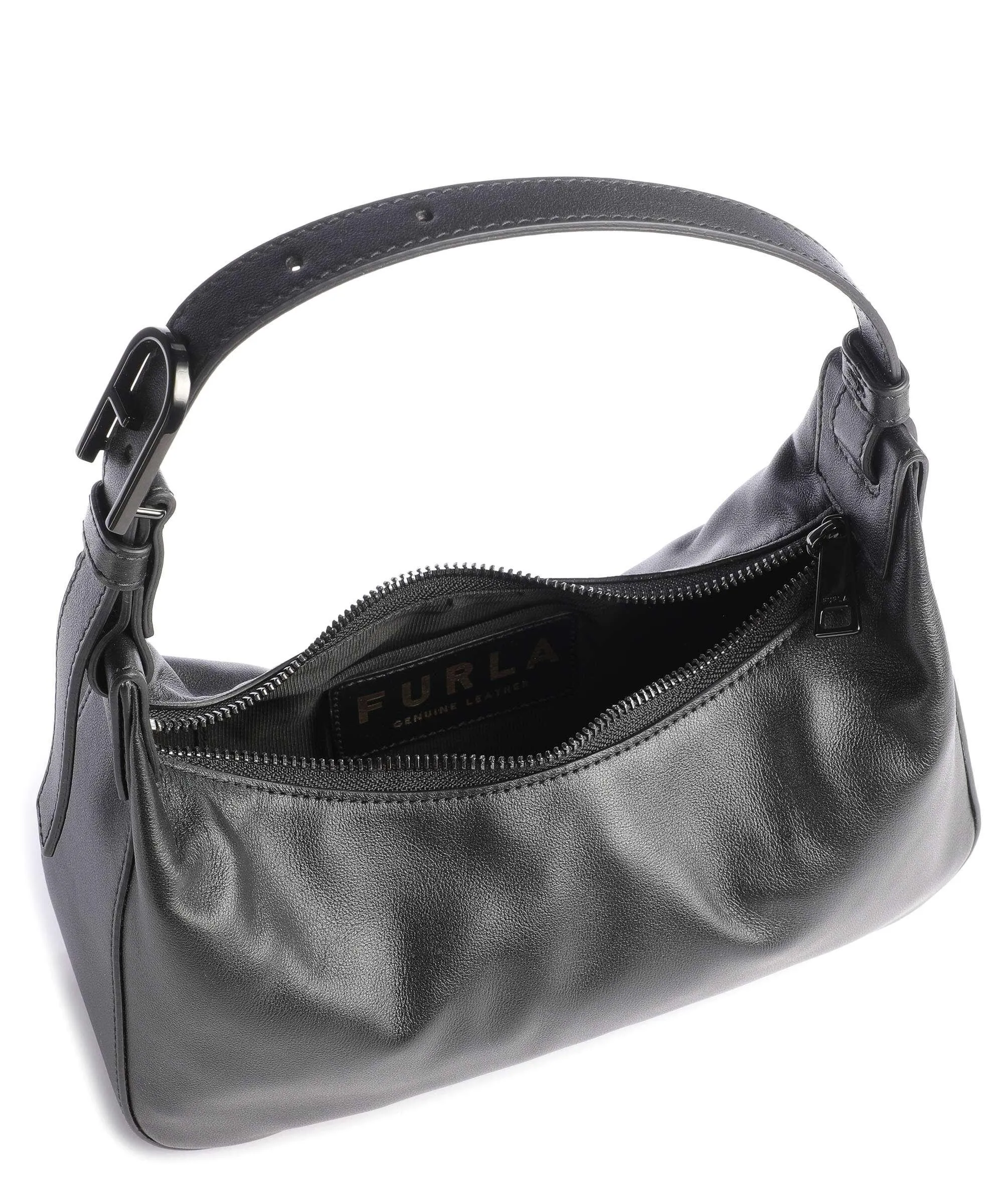  Furla Flow S Borsa a spalla pelle a grana fine nero  