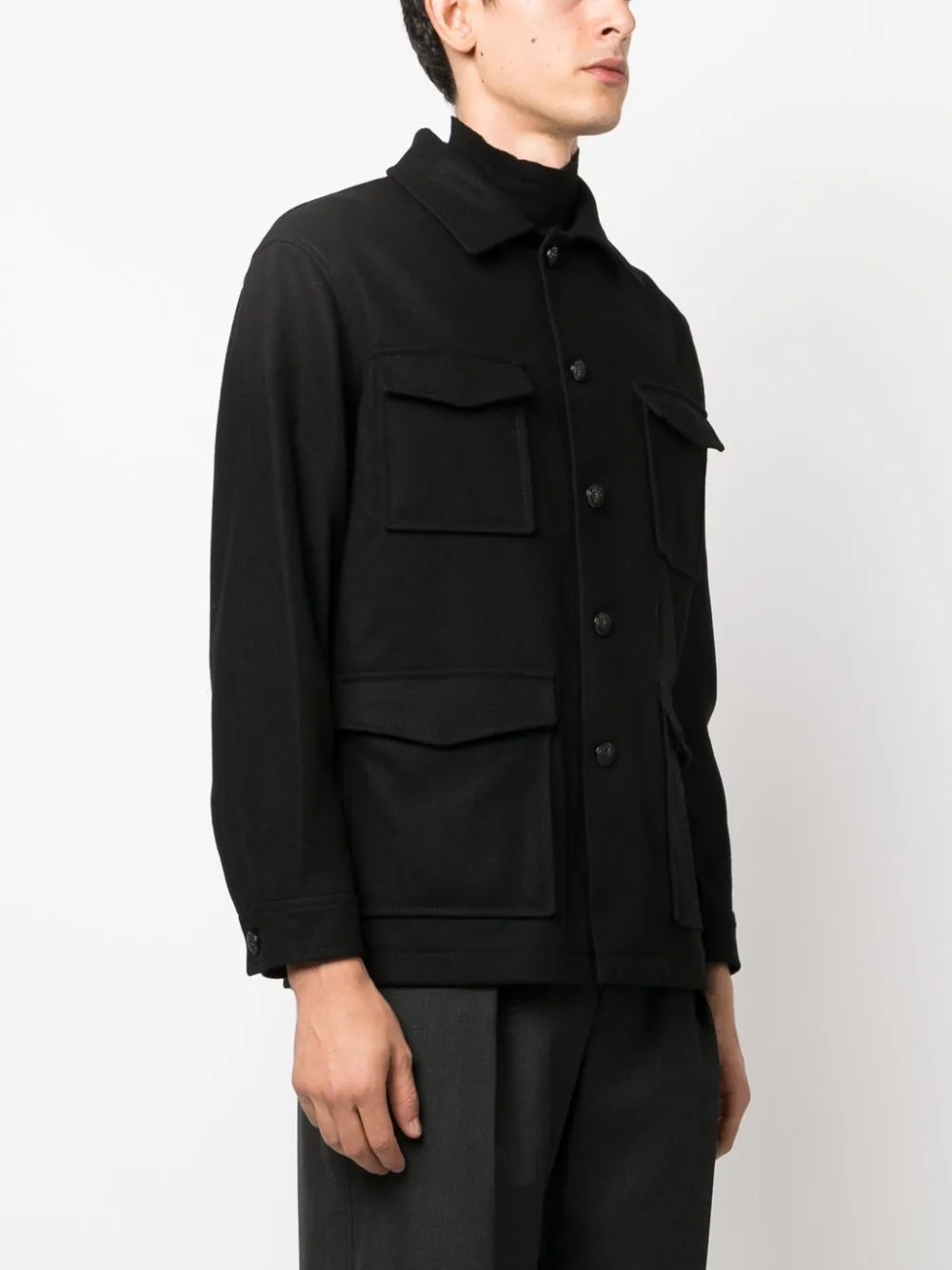 Giacca-camicia con bottoni  in nero - uomo