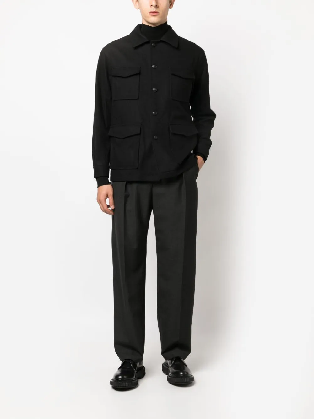 Giacca-camicia con bottoni  in nero - uomo