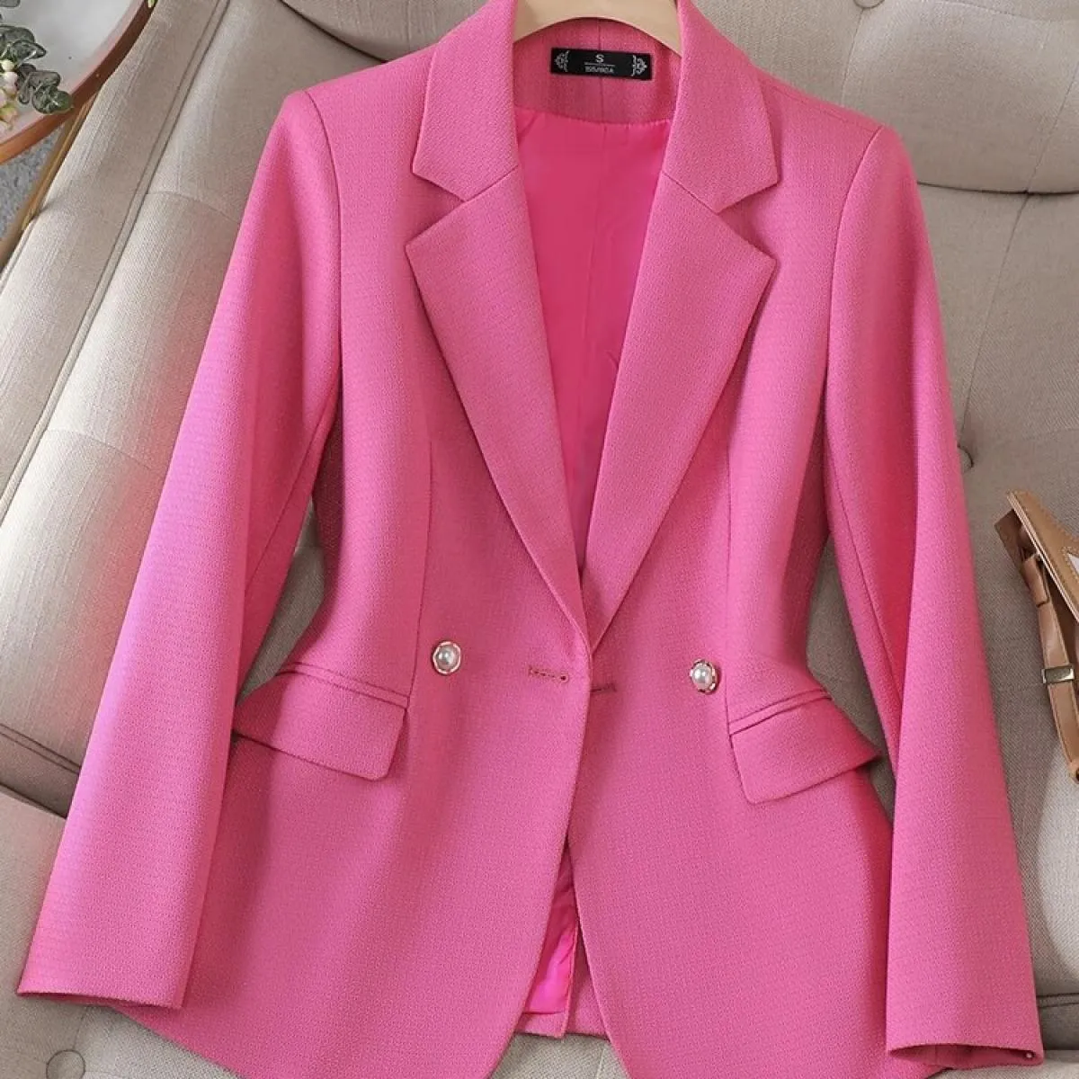 Giacca da donna autunno inverno di alta qualità da donna nera rosa viola solida giacca da lavoro da lavoro femminile