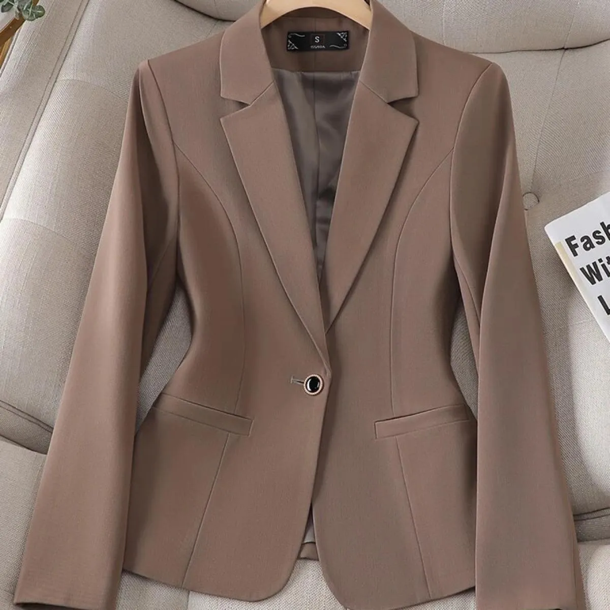 Giacca da donna da ufficio Giacca da donna Nero Beige Blu Marrone Abbigliamento da lavoro femminile da lavoro Cappotto formale s